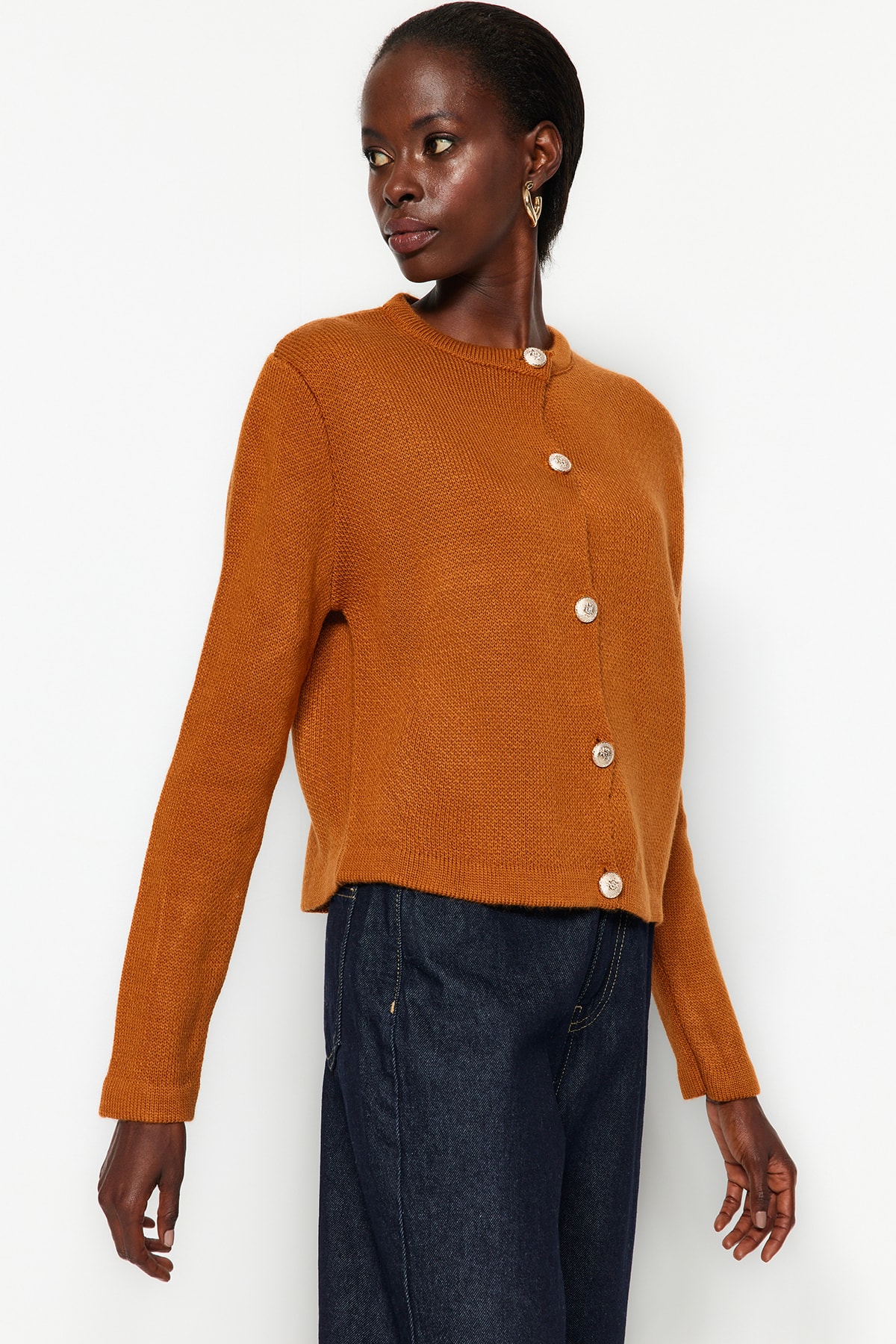 Trendyol Orange Basic Knitwear Cardigan