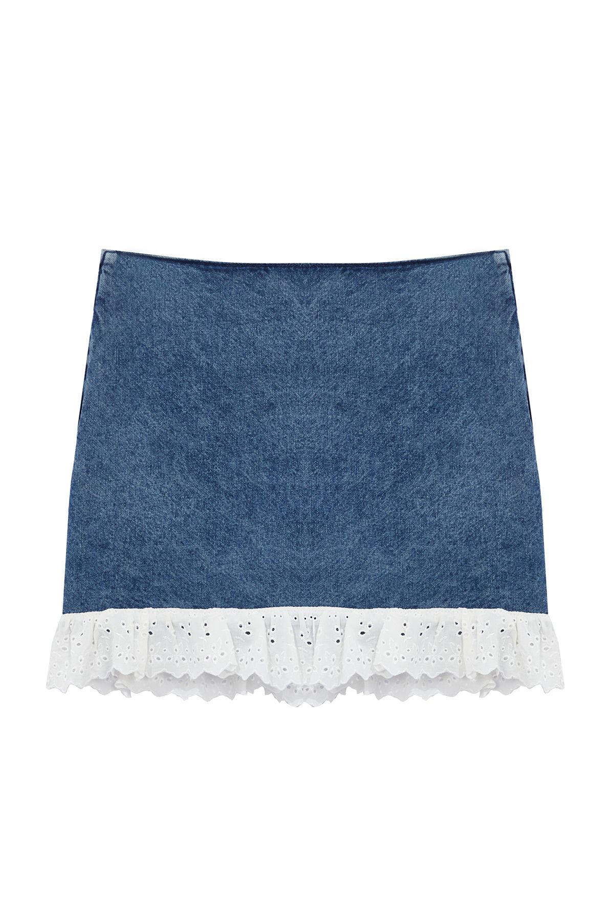 Trendyol Dark Blue More Sustainable Lace Detail Mini Denim Skirt