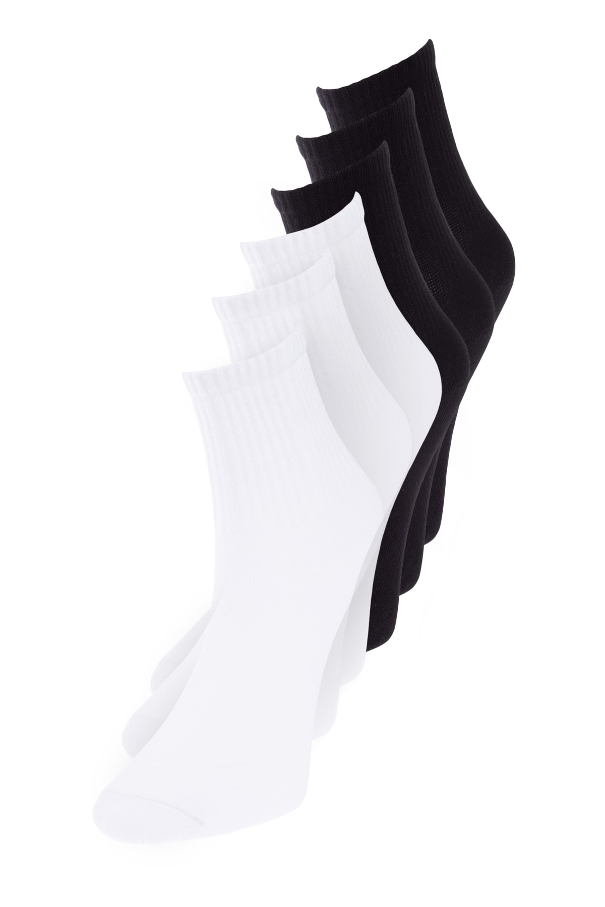 Trendyol Black & White 6 Pack Cotton Ribbed Knitted Socks