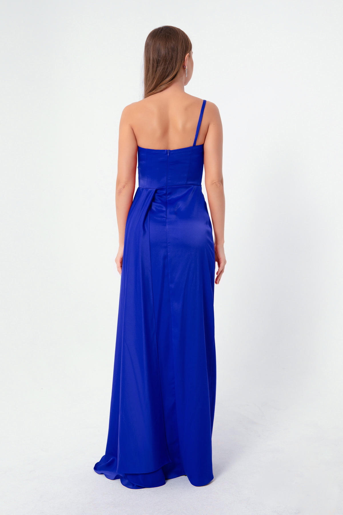 Lafaba Women's Sax One-Shoulder Satin Evening &amp; Prom Dress