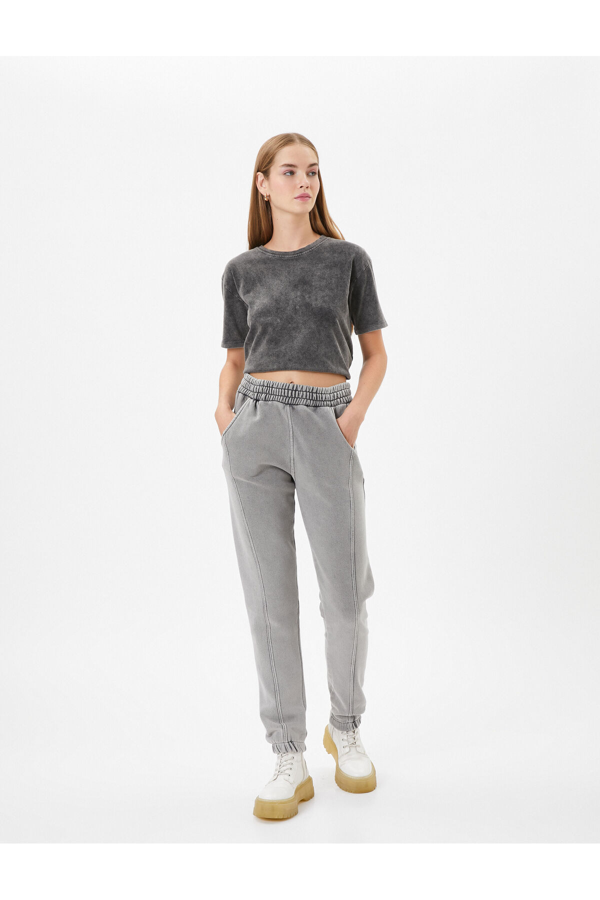 Koton Jogger Sweatpants Faded Effect High Waist with Pockets. Comfortable Fit. Cotton.