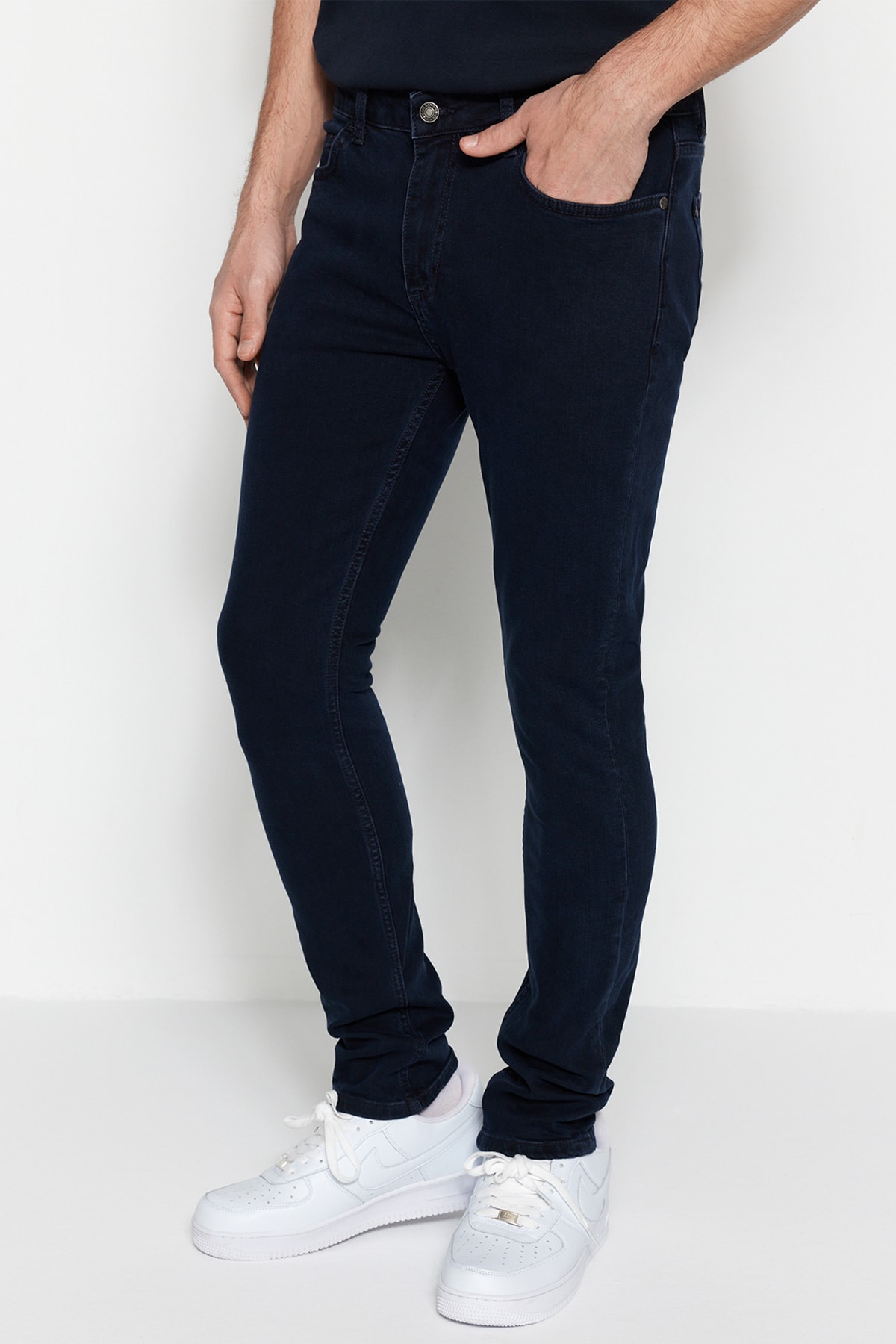 Levně Trendyol Dark Navy Premium Stretch Fabric Skinny Fit Jeans Denim Trousers