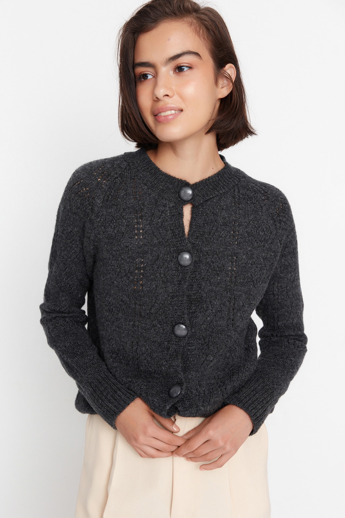 Trendyol Anthracite Knit Detailed Knitwear Cardigan