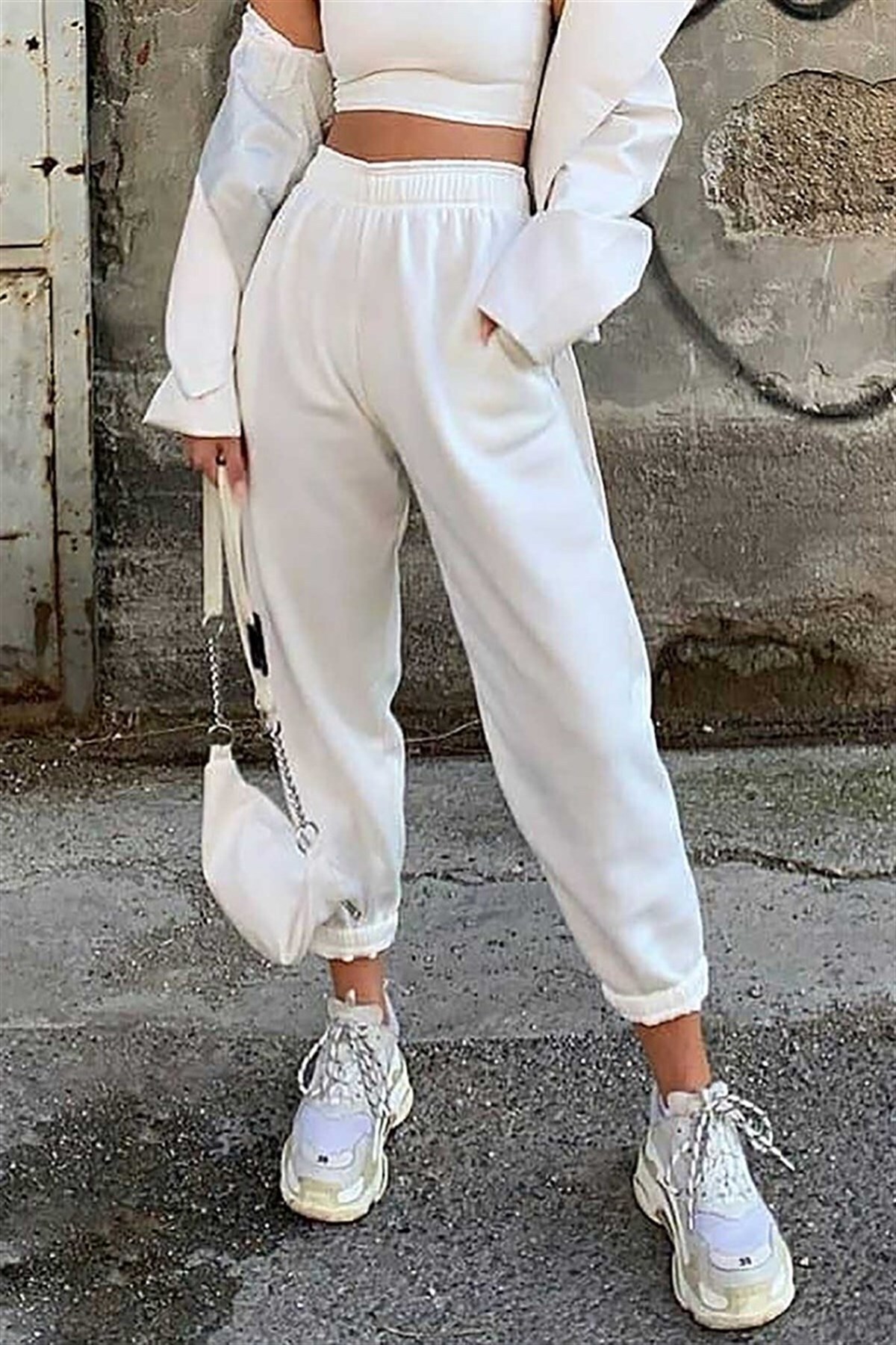 Madmext Mad Girls White Elasticated Oversize Women's Tracksuits Mg324