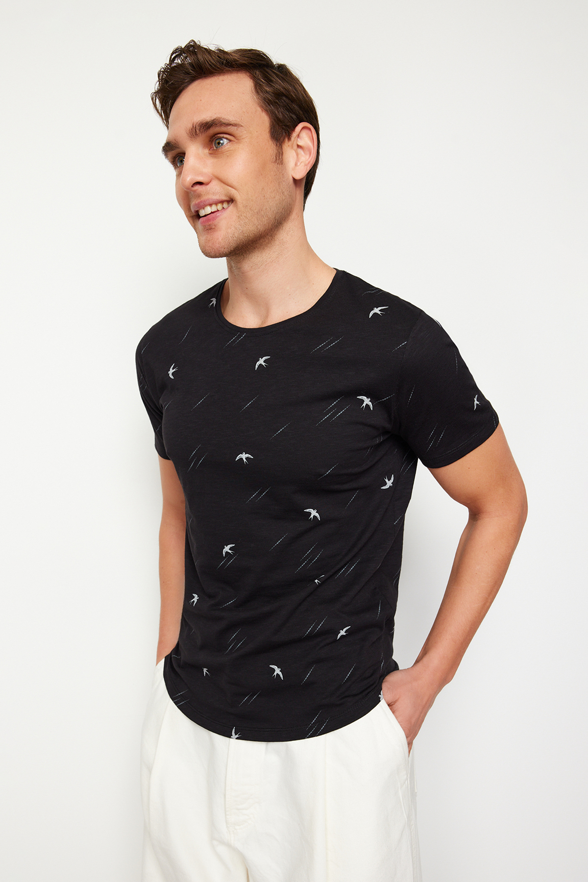 Trendyol Black Regular/Regular Cut Patterned T-Shirt