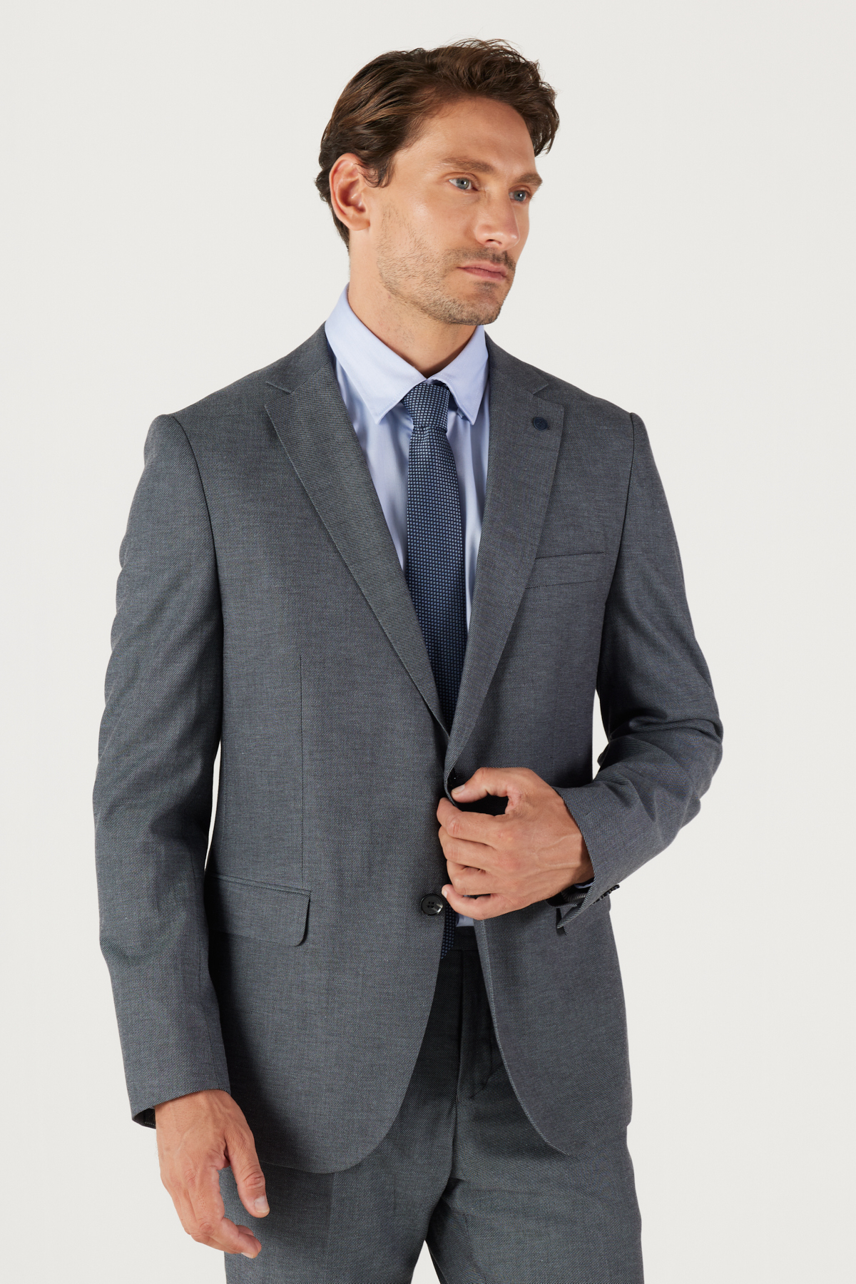 ALTINYILDIZ CLASSICS Men's Anthracite Slim Fit Slim Fit Mono Collar Dobby Classic Suit
