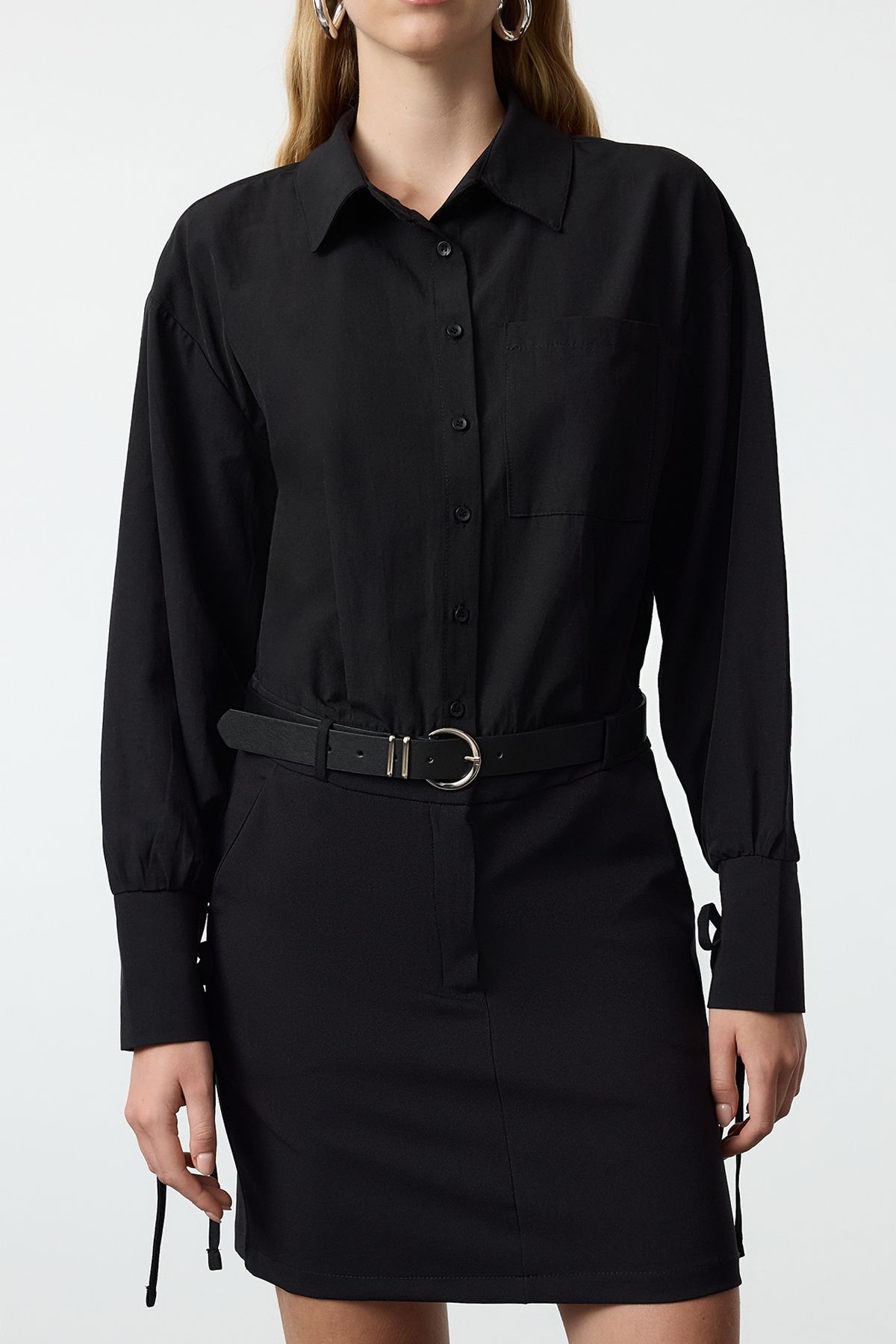 Trendyol Limited Edition Black Belted Mini Woven Dress