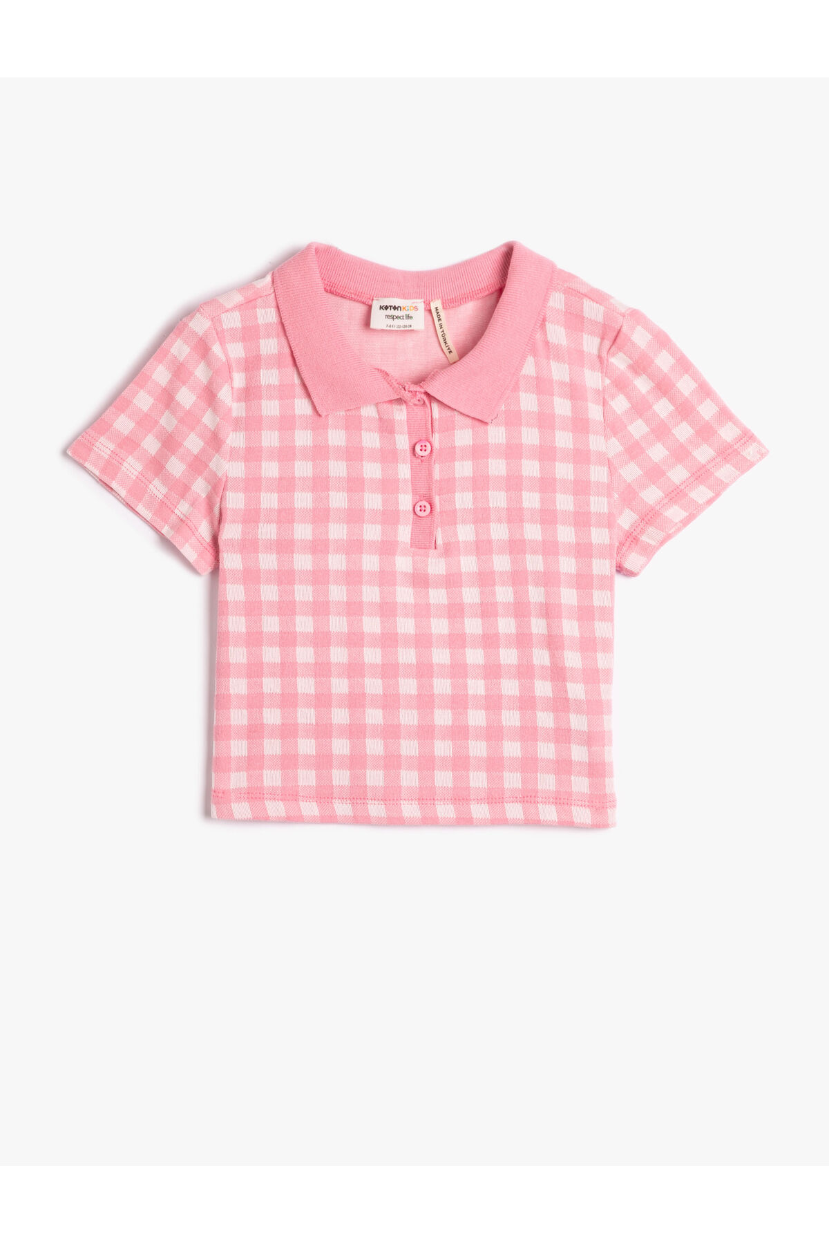 Koton Polo T-Shirt Crop Short Sleeves, Button Detail, Slim Fit.