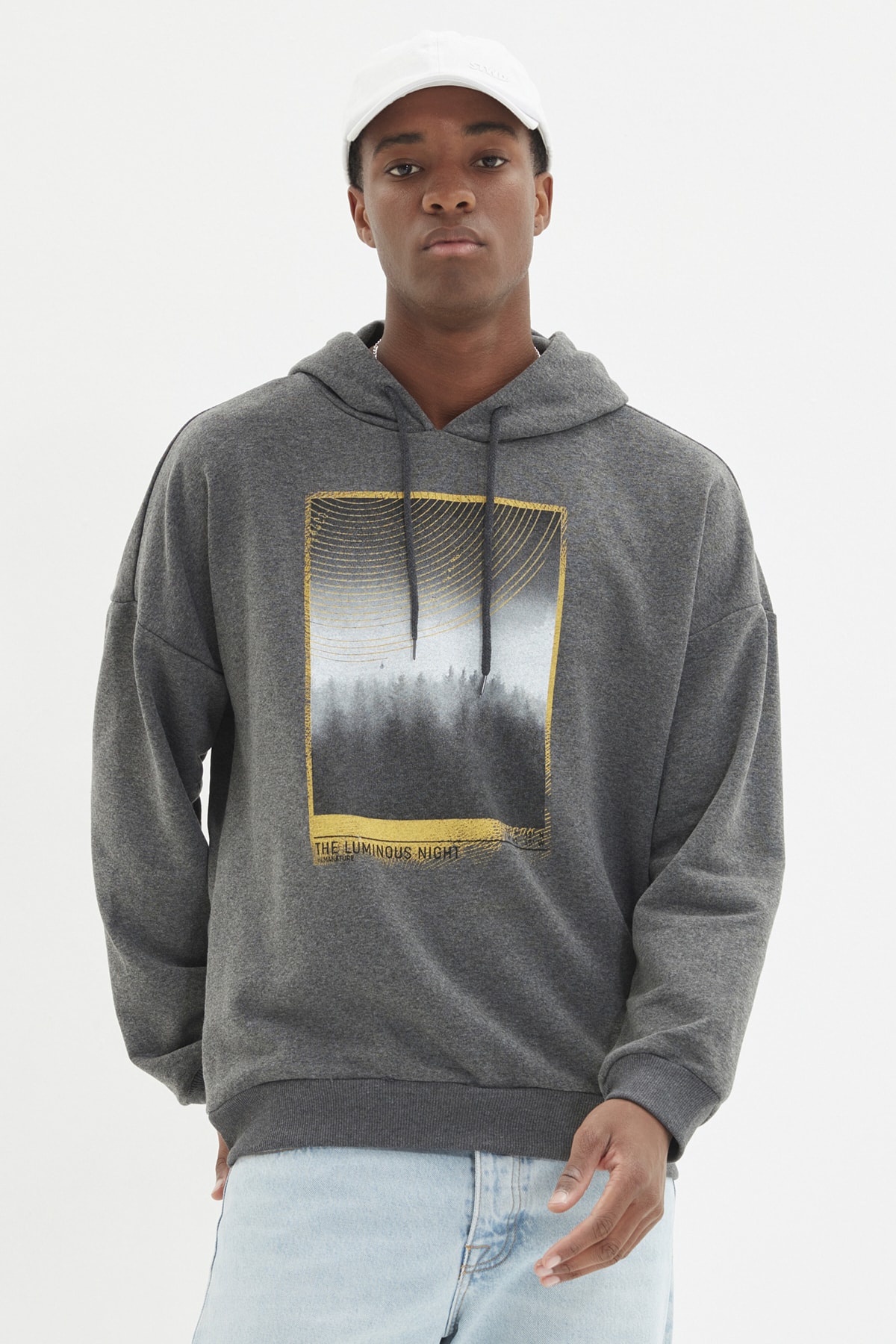 Trendyol Anthracite Regular/Real Fit Long Sleeve Hooded Printed Sweatshirt