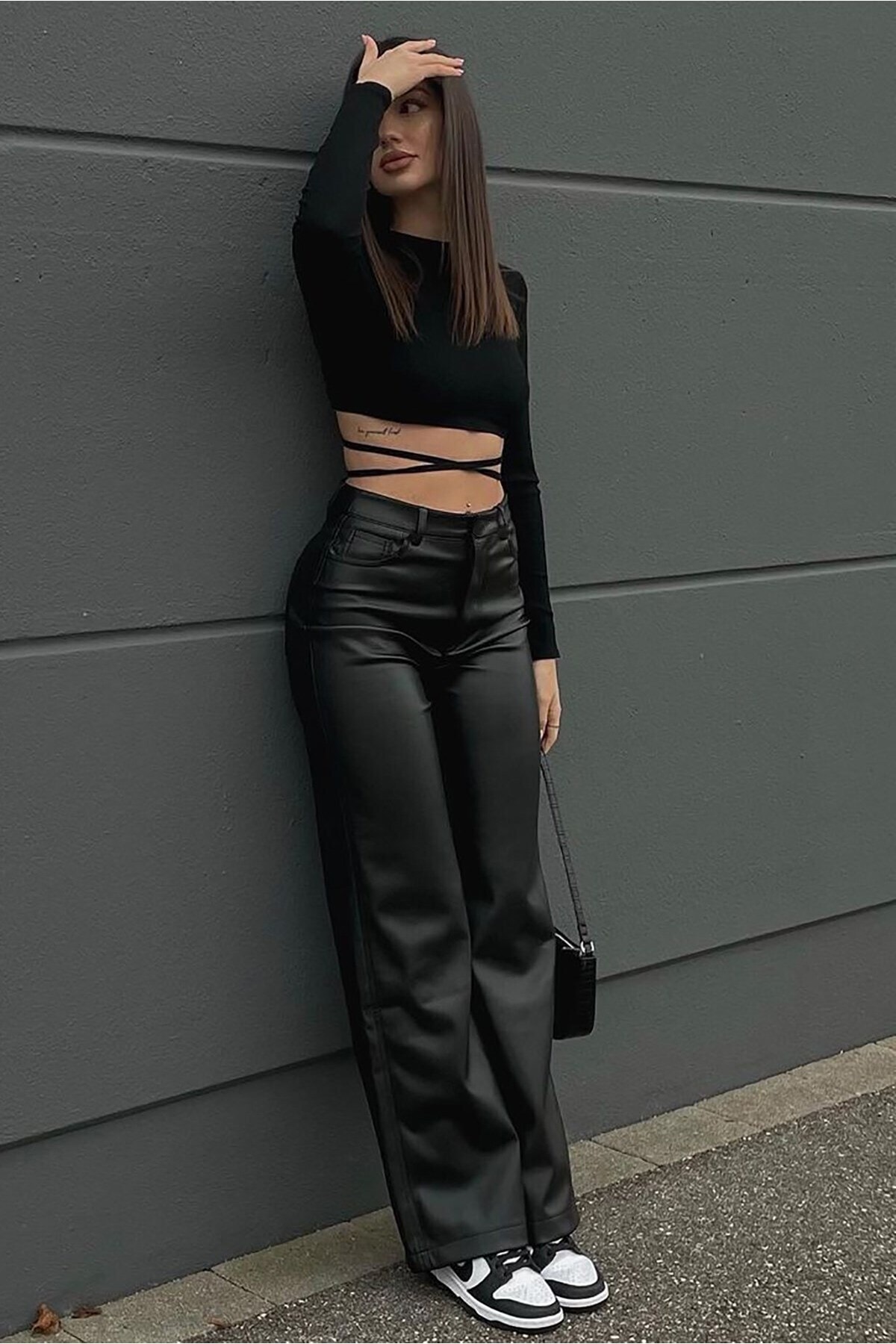 Madmext Mad Girls Black Leather Trousers
