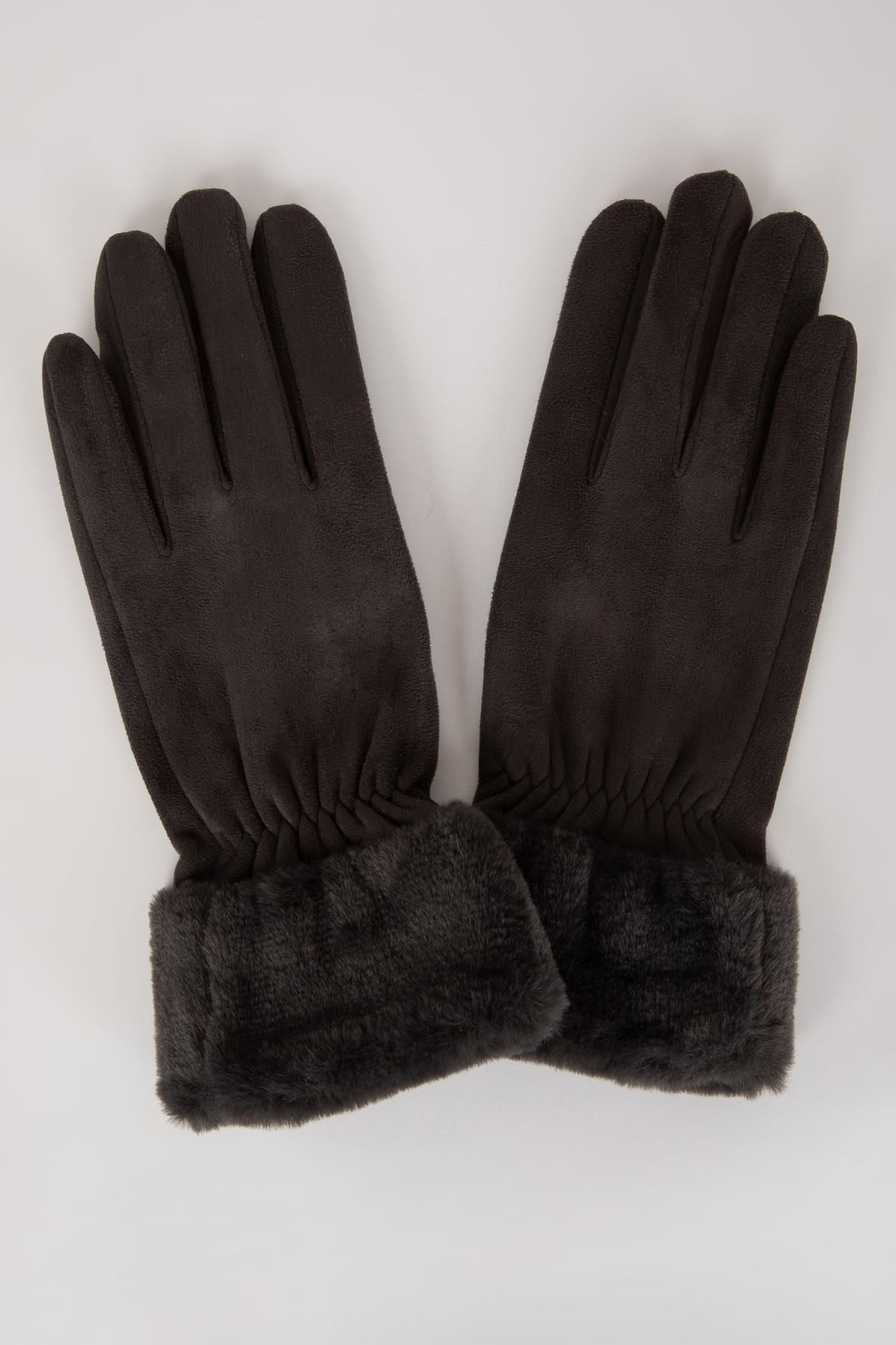 DEFACTO Women's Fleece Faux Für Detailed Gloves