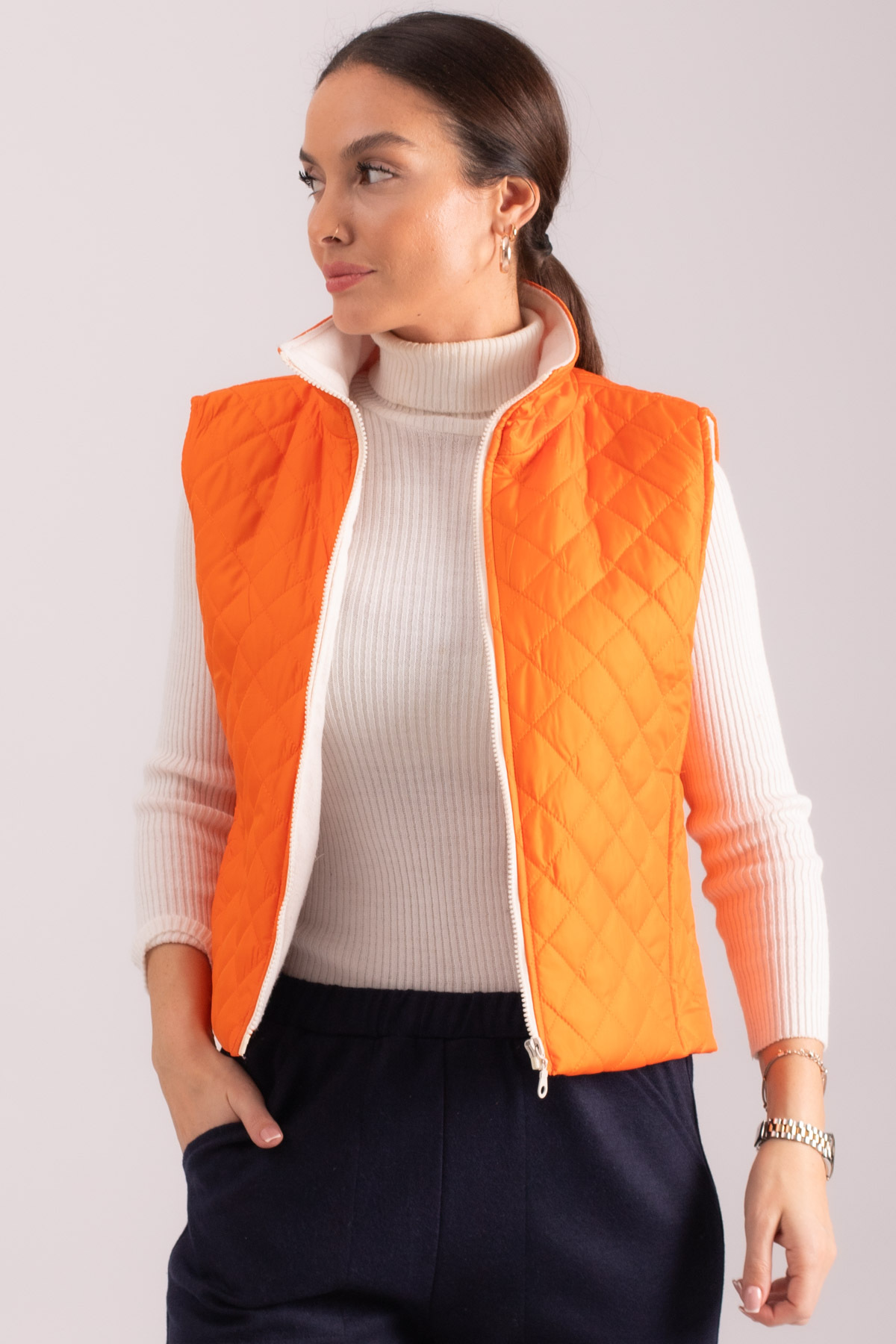 Levně armonika Women's Orange Cachet Lined Pocket Zipper Quilted Vest