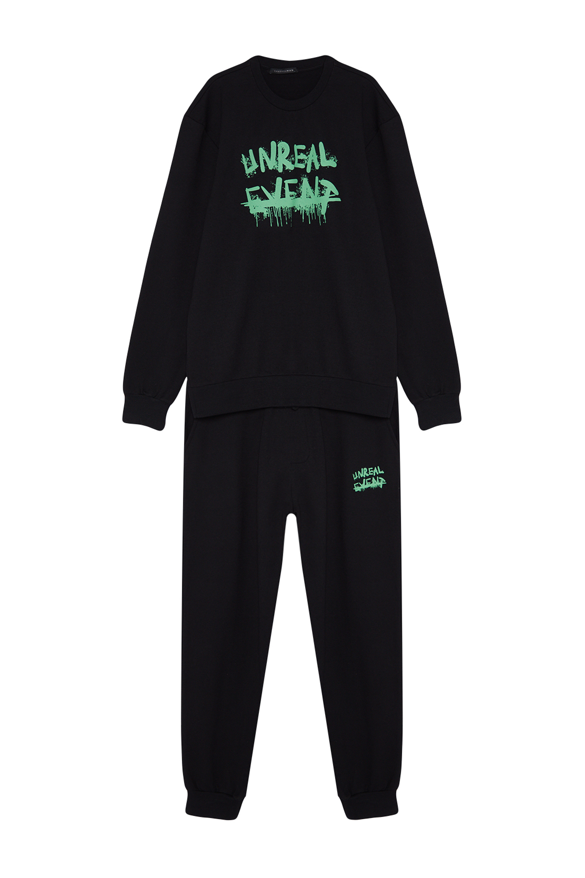 Trendyol Black Regular Fit Printed Knitted Pajamas Set