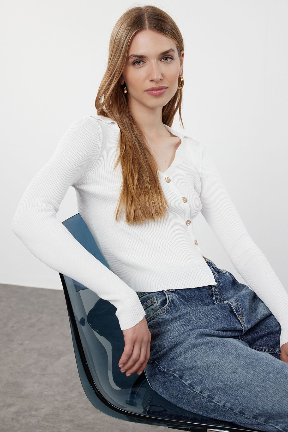 Trendyol Ecru Polo Neck Knitwear Sweater