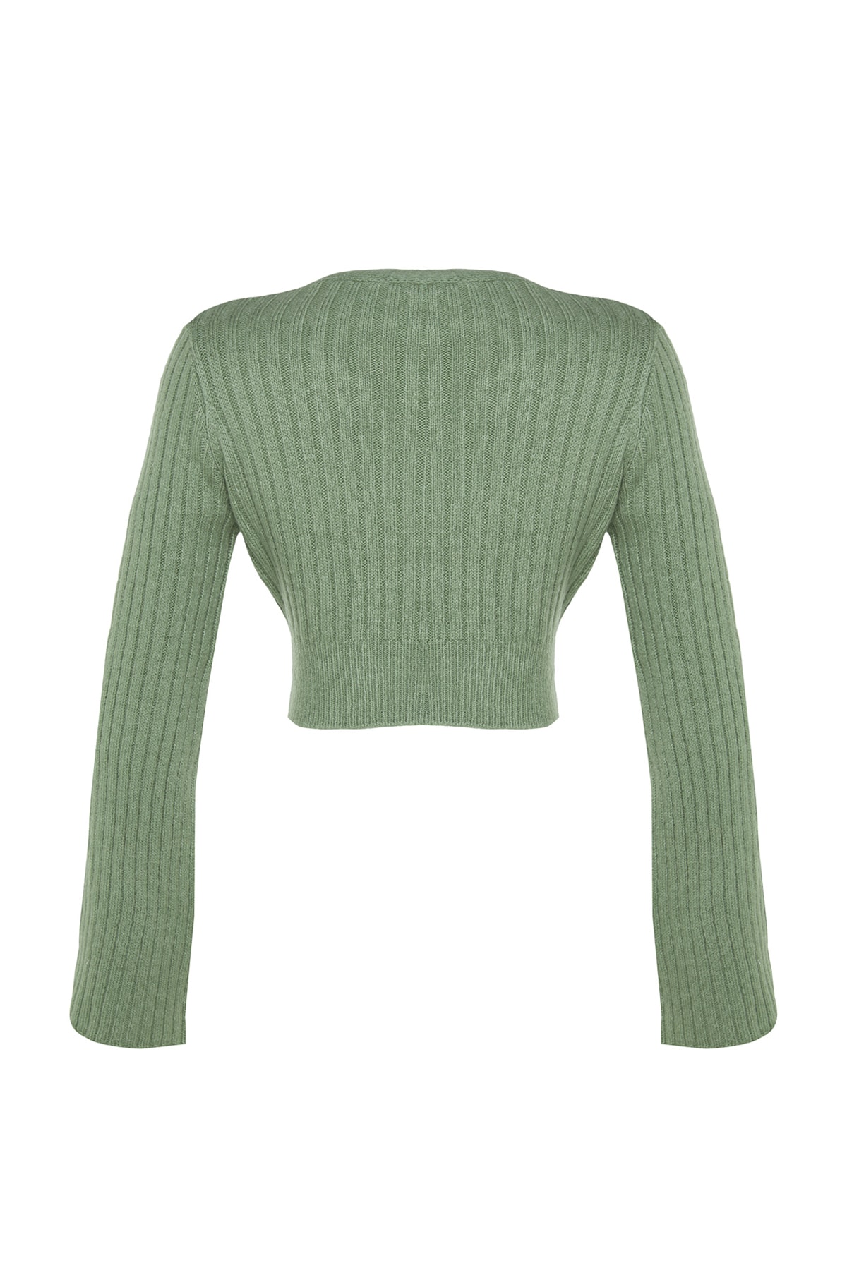 Trendyol Mint Crop mäkký textúrovaný dvojradový pletený sveter