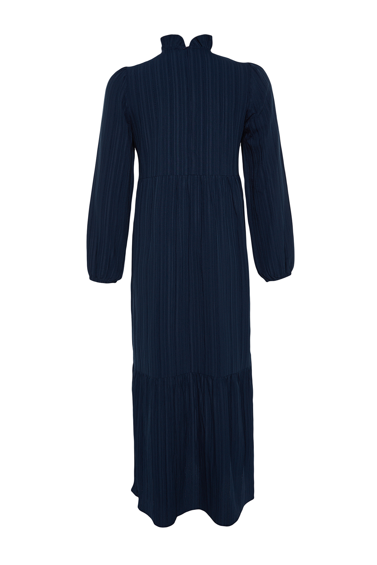 Trendyol bleumarin stand-up guler crinkle wide fit rochie țesută