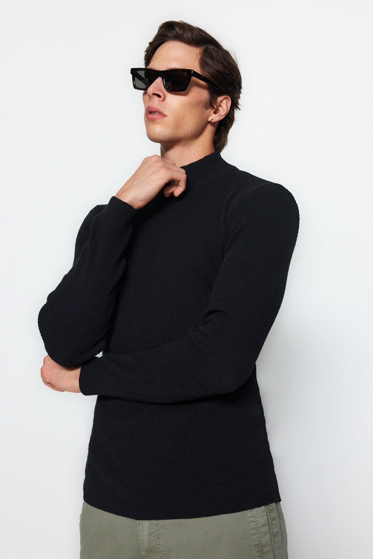 Trendyol Black-Ecru Slim Fit Half Turtleneck Rubber Knit 2 Pack Knitwear Sweater