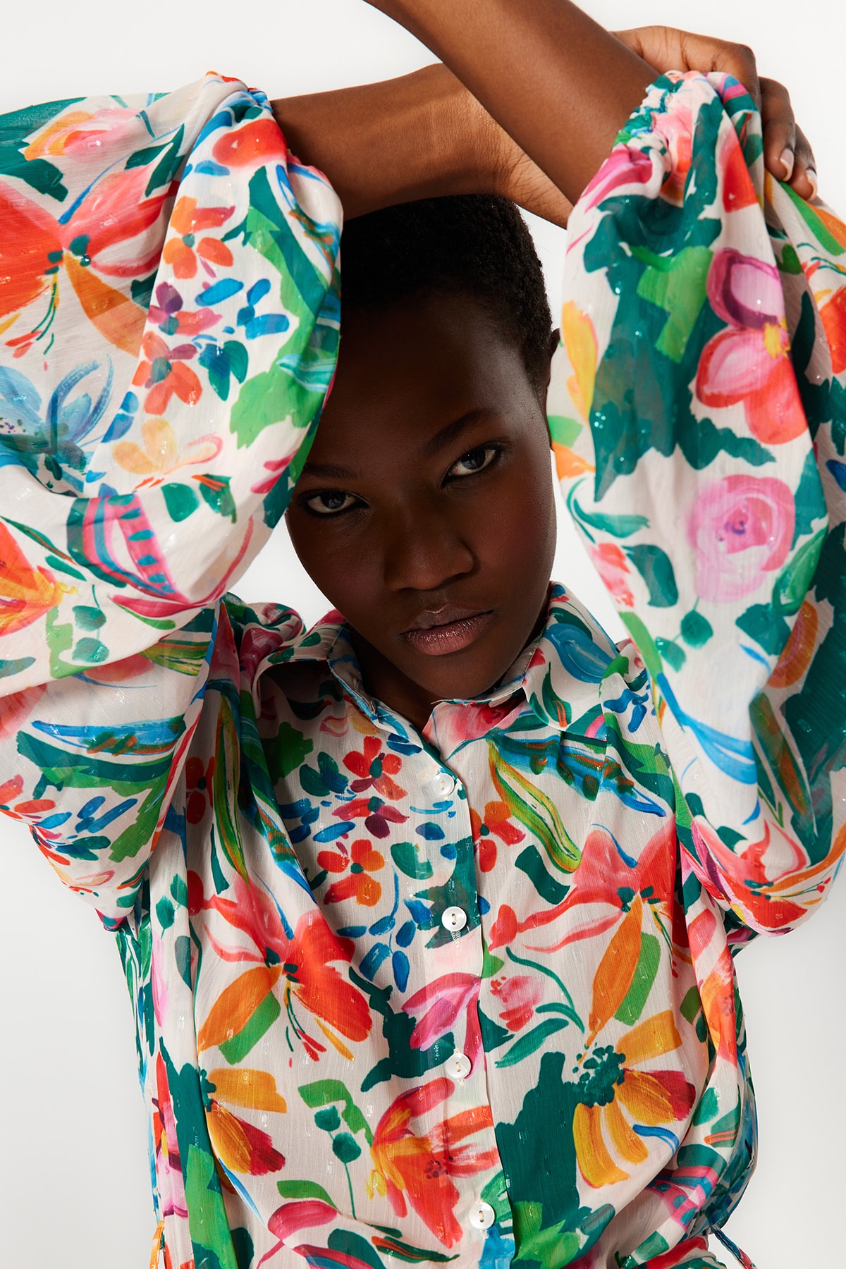 Trendyol Multi Color Floral Pattern Waist Open Mini Lined Chiffon Woven Dress