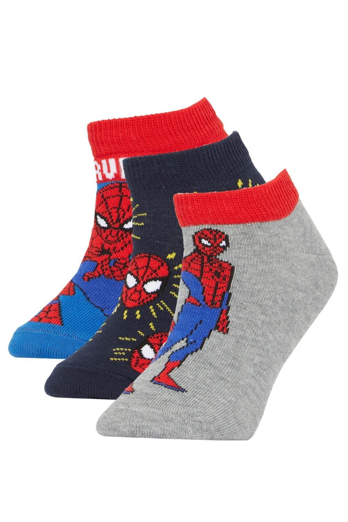 DEFACTO Boy's Marvel Spiderman Cotton 3-Piece Booties Socks