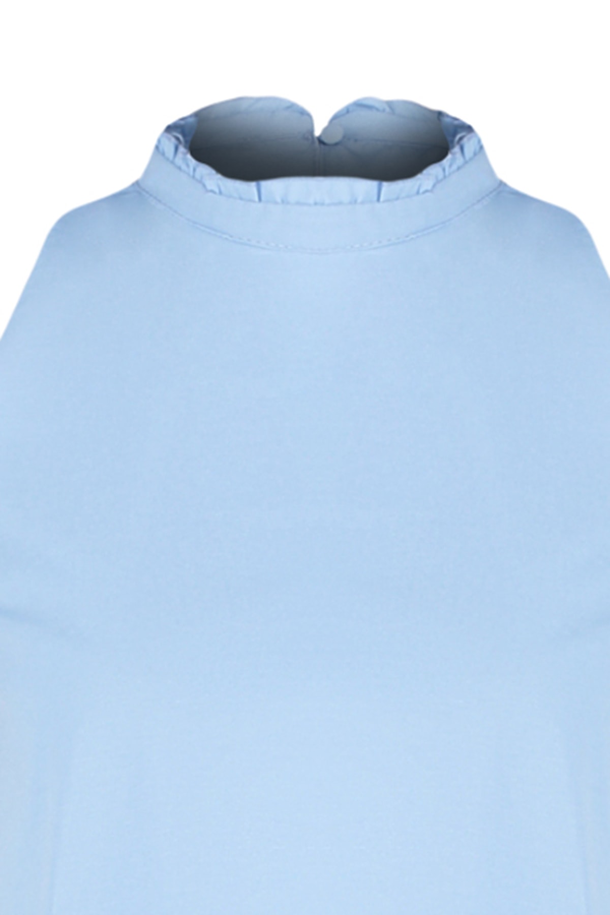 Trendyol Blue mini tkané šaty s vysokým golierom