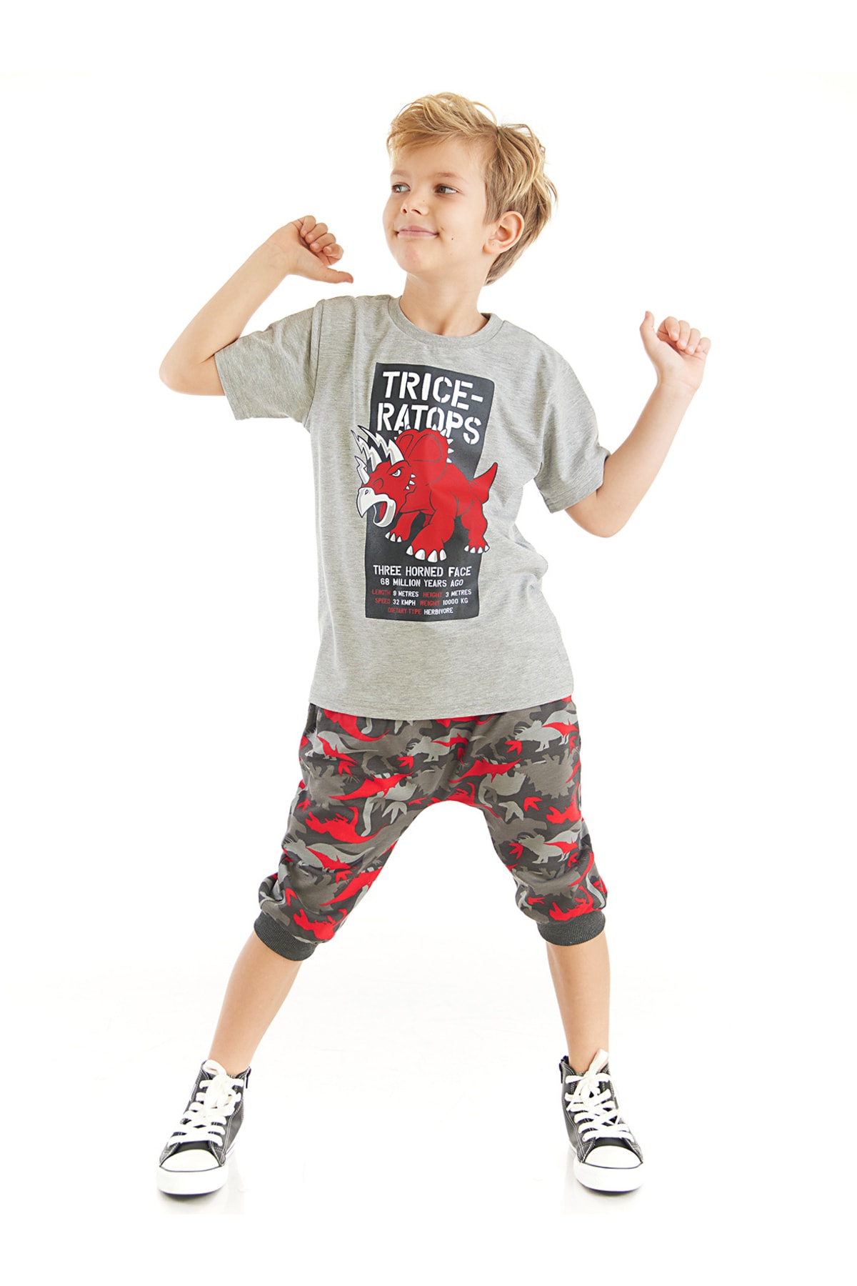 Mushi Triceratops Boys T-shirt Capri Shorts Set