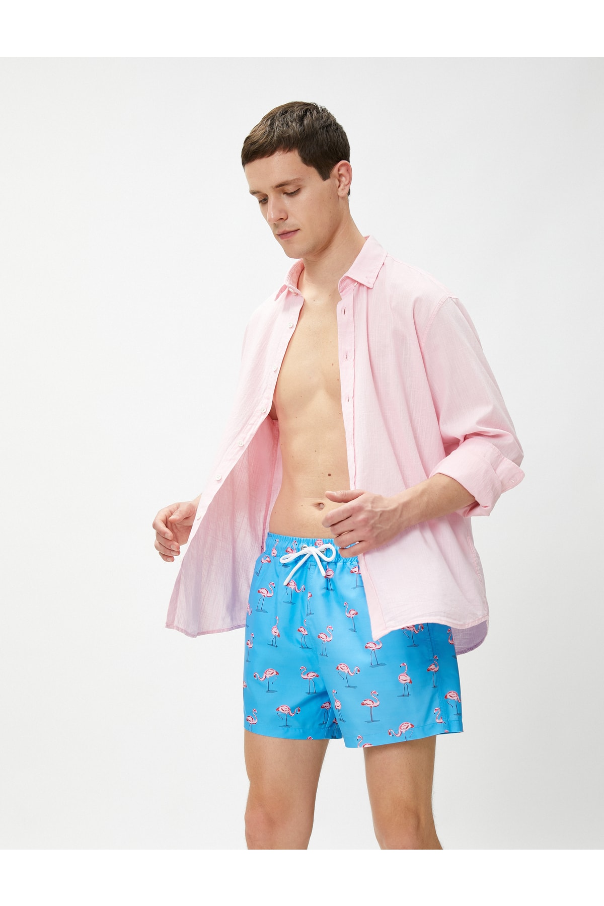 Levně Koton Marine Shorts with Flamingo Print, Tie Waist, Pocket Detailed.