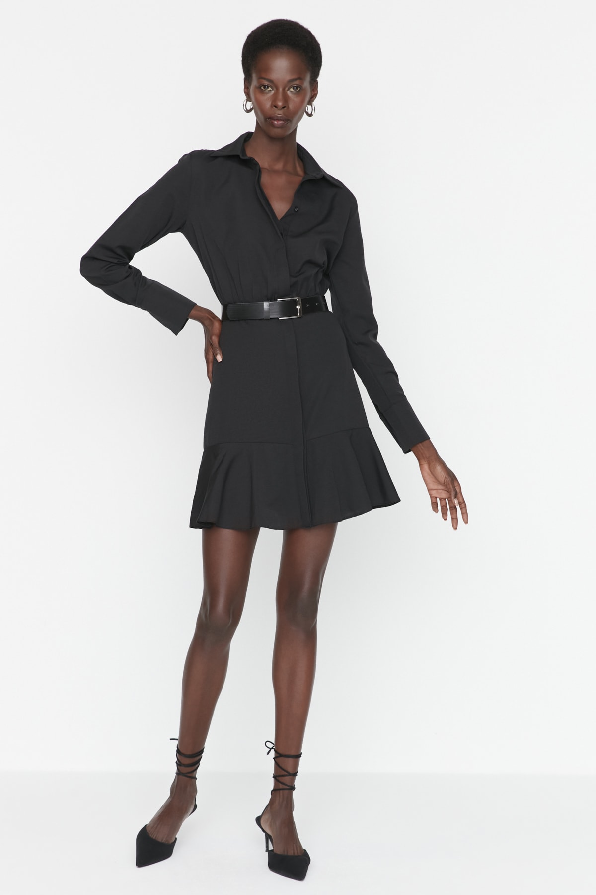 Trendyol Black Flounce Detailed Shirt Dress