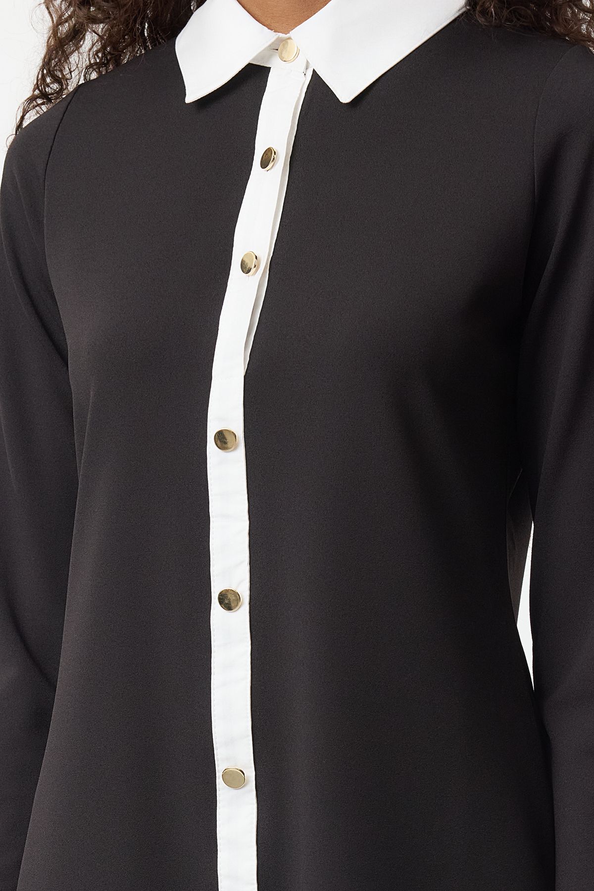 Trendyol Black Color Block Button Detailed Mini Knit Dress