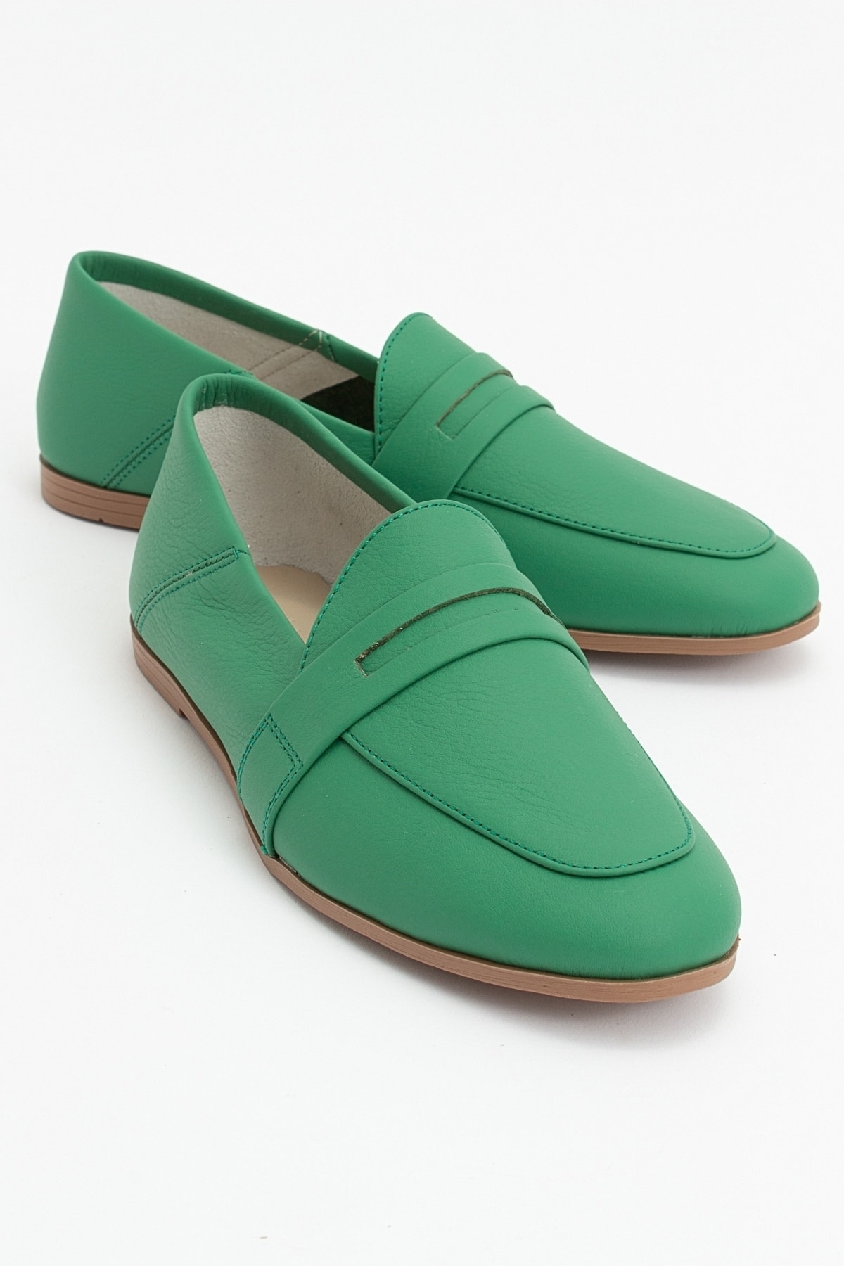 LuviShoes F05 Green Skin Genuine Leather Women's Flats