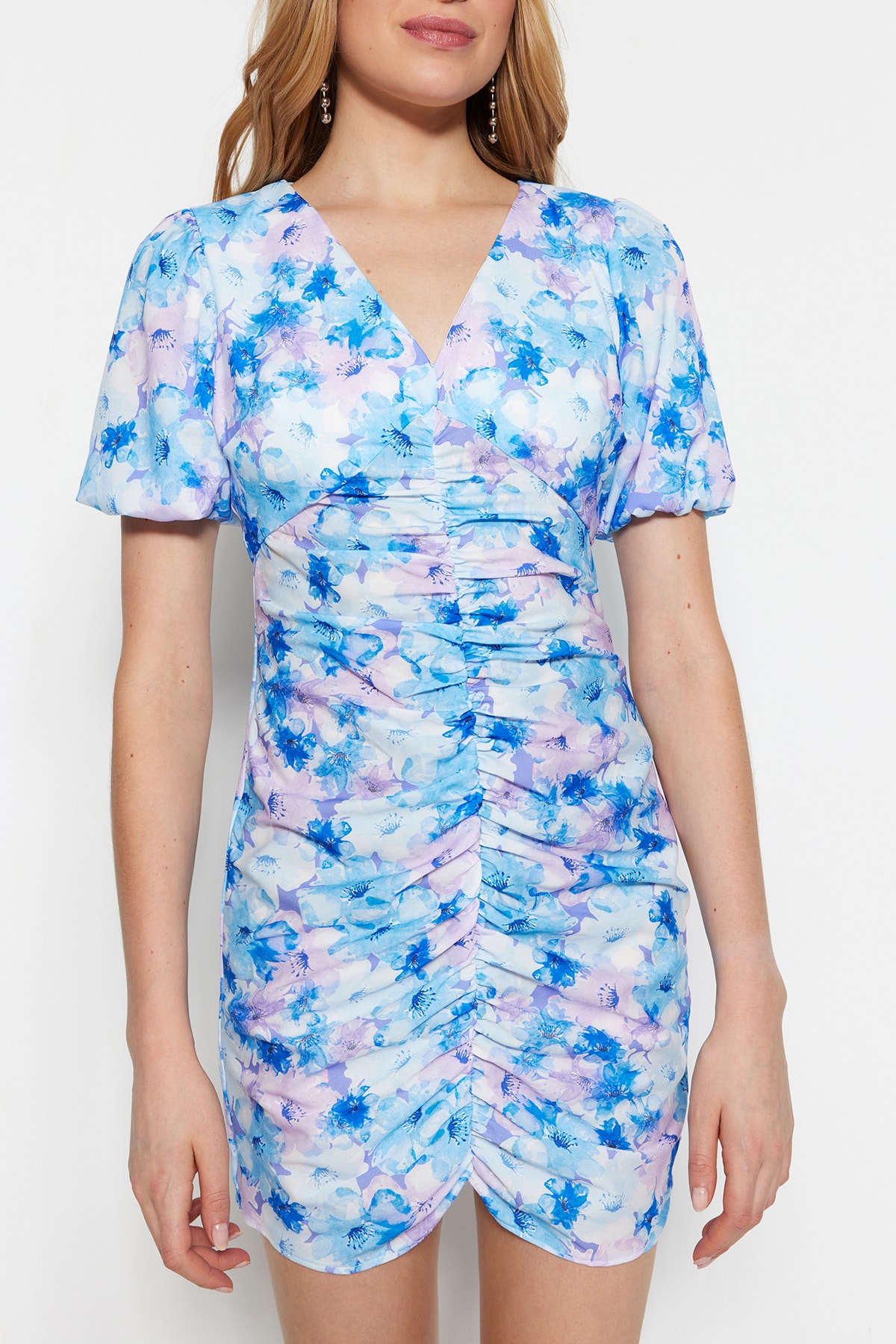 Trendyol multicolor montat țesut mini drapat model floral rochie țesută