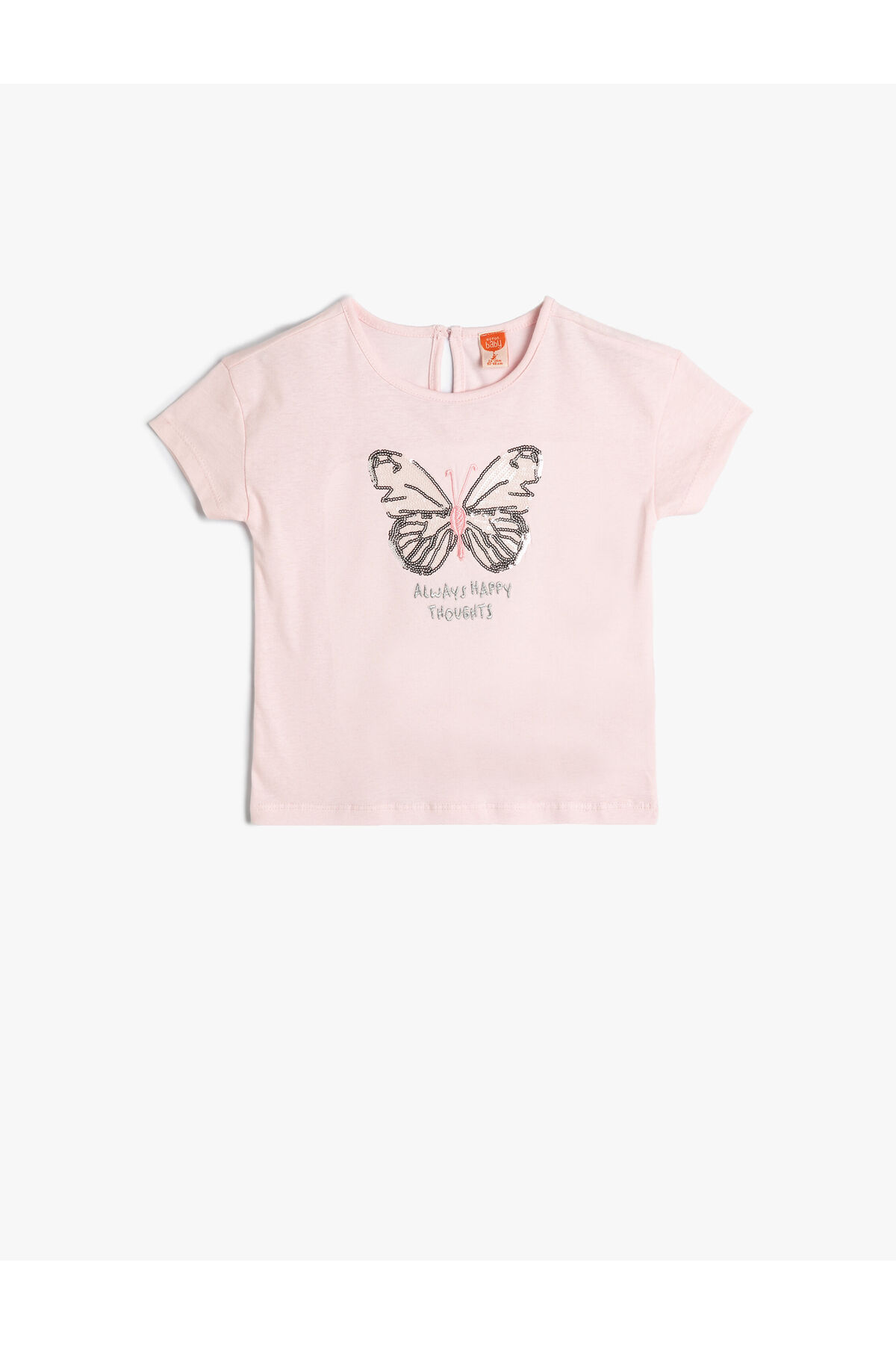 Levně Koton T-Shirt Butterfly Sequin Embroidered Short Sleeve Crew Neck Cotton