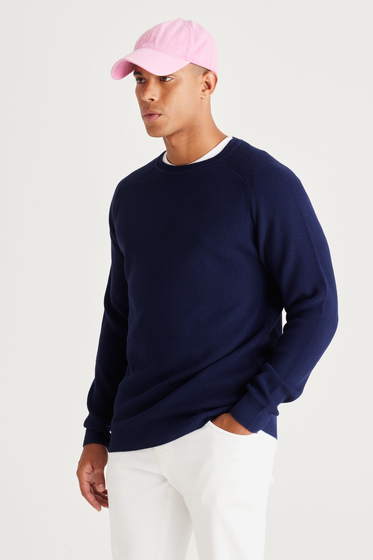AC&Co / Altınyıldız Classics Men's Navy Blue Standard Fit Regular Cut Crew Neck Patterned Knitwear Sweater