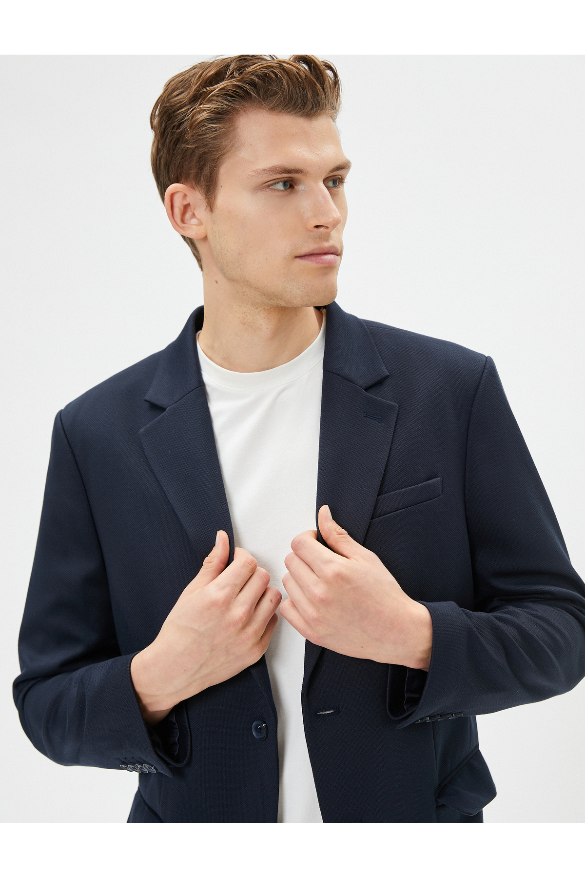 Koton Blazer Jacket Slim Fit Pocket Detailed Buttoned Mono Collar
