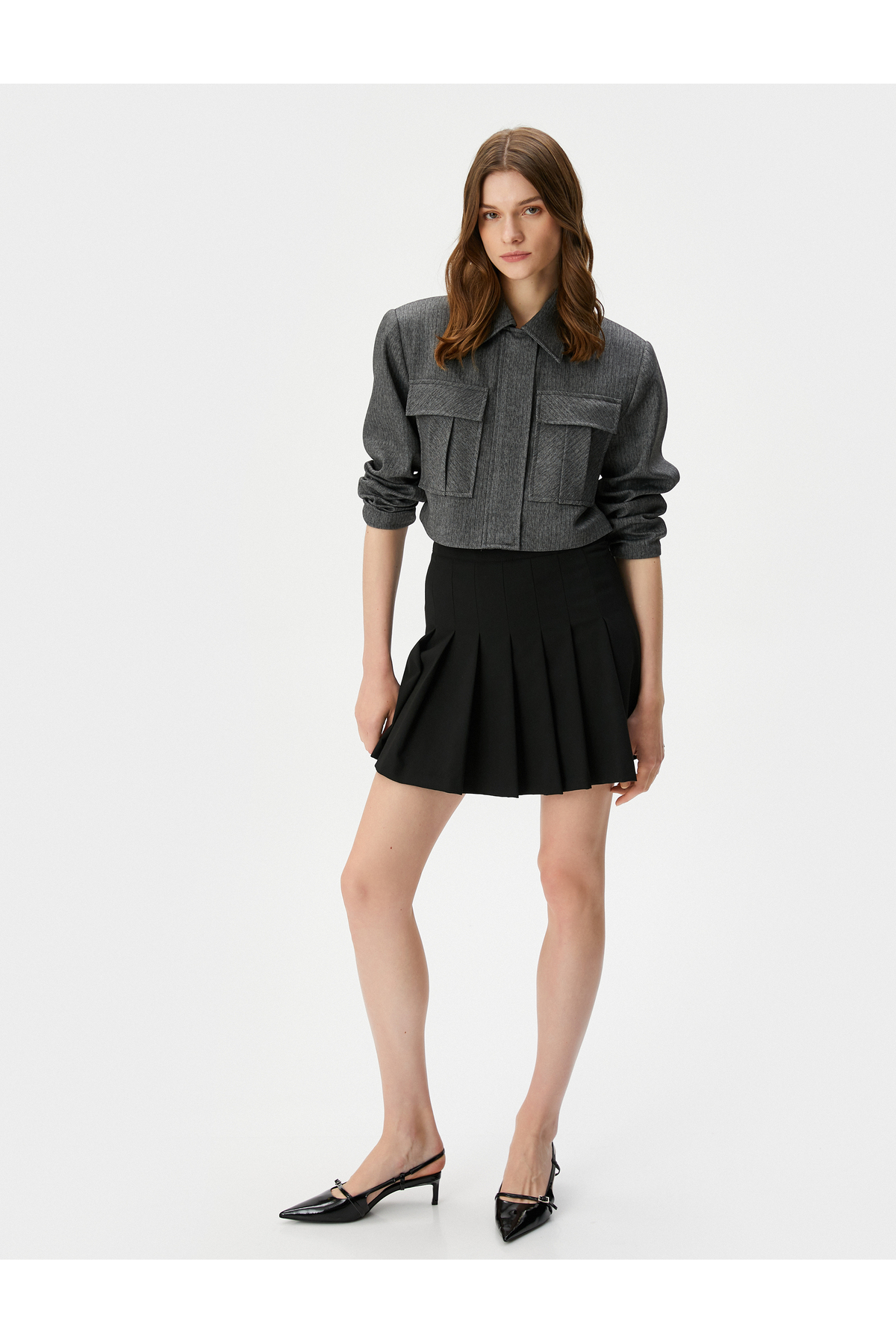 Koton Mini Pleated Skirt Normal Waist Zippered