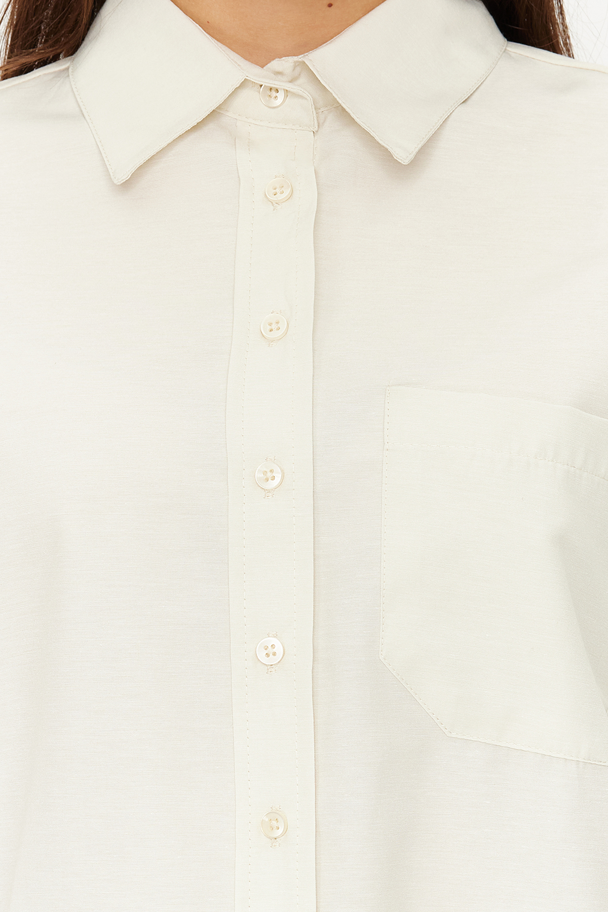 Trendyol Dark Beige Single Pocket Boyfriend Woven Cotton Shirt
