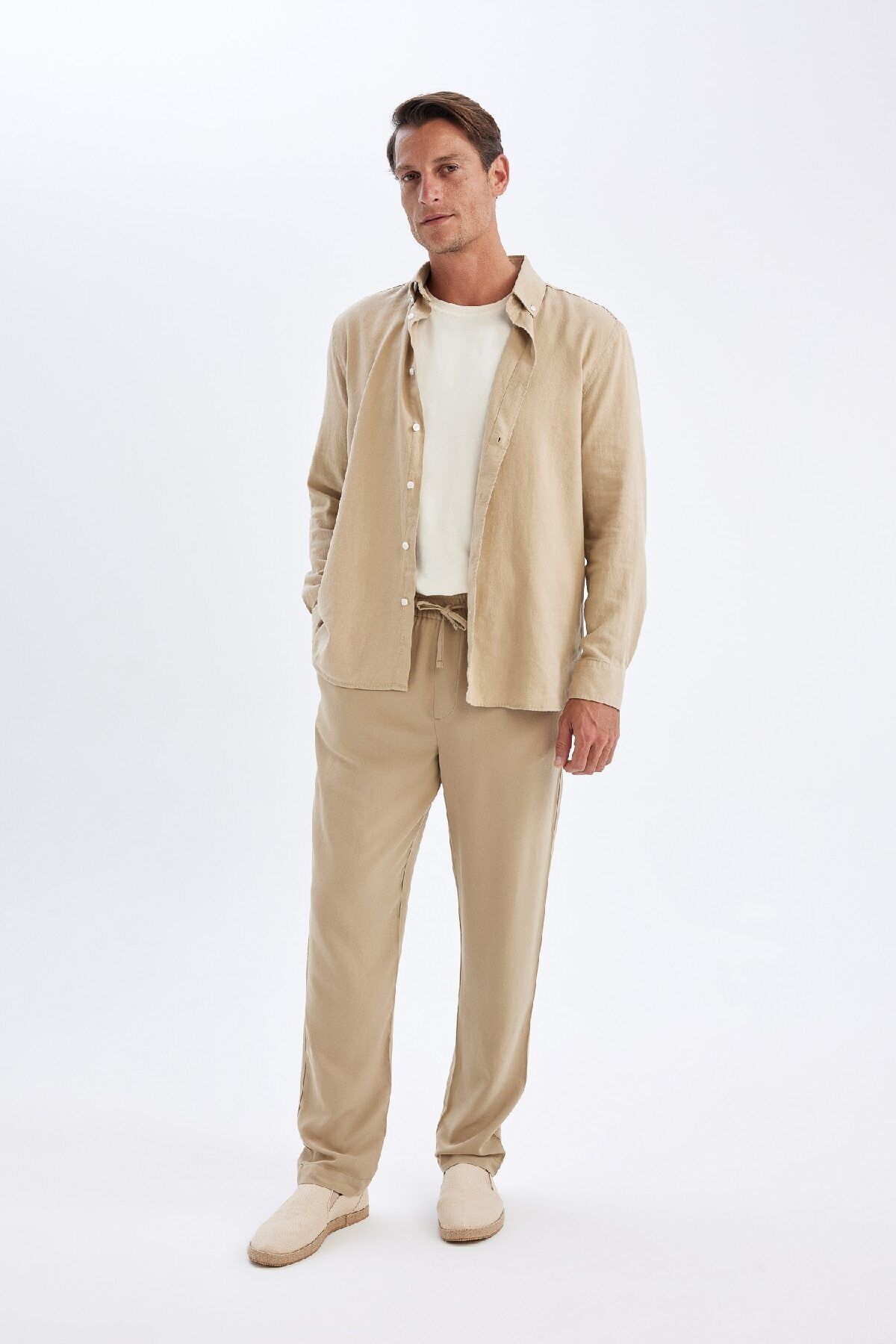 DEFACTO Relax Fit Wide Leg Linen Blend Trousers