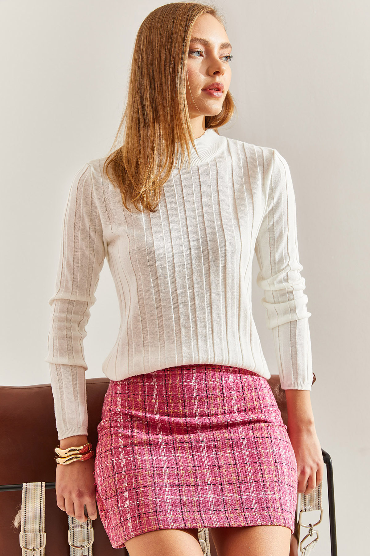 Levně Bianco Lucci Women's Turtleneck Ribbed Knitwear Sweater