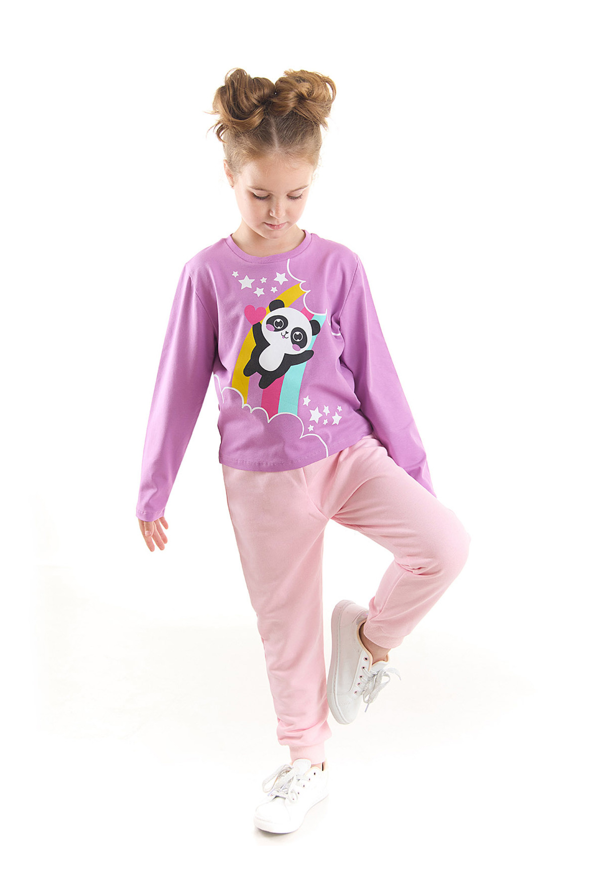 Levně Denokids Rainbow Panda Girls Kids T-Shirt Pants Suit