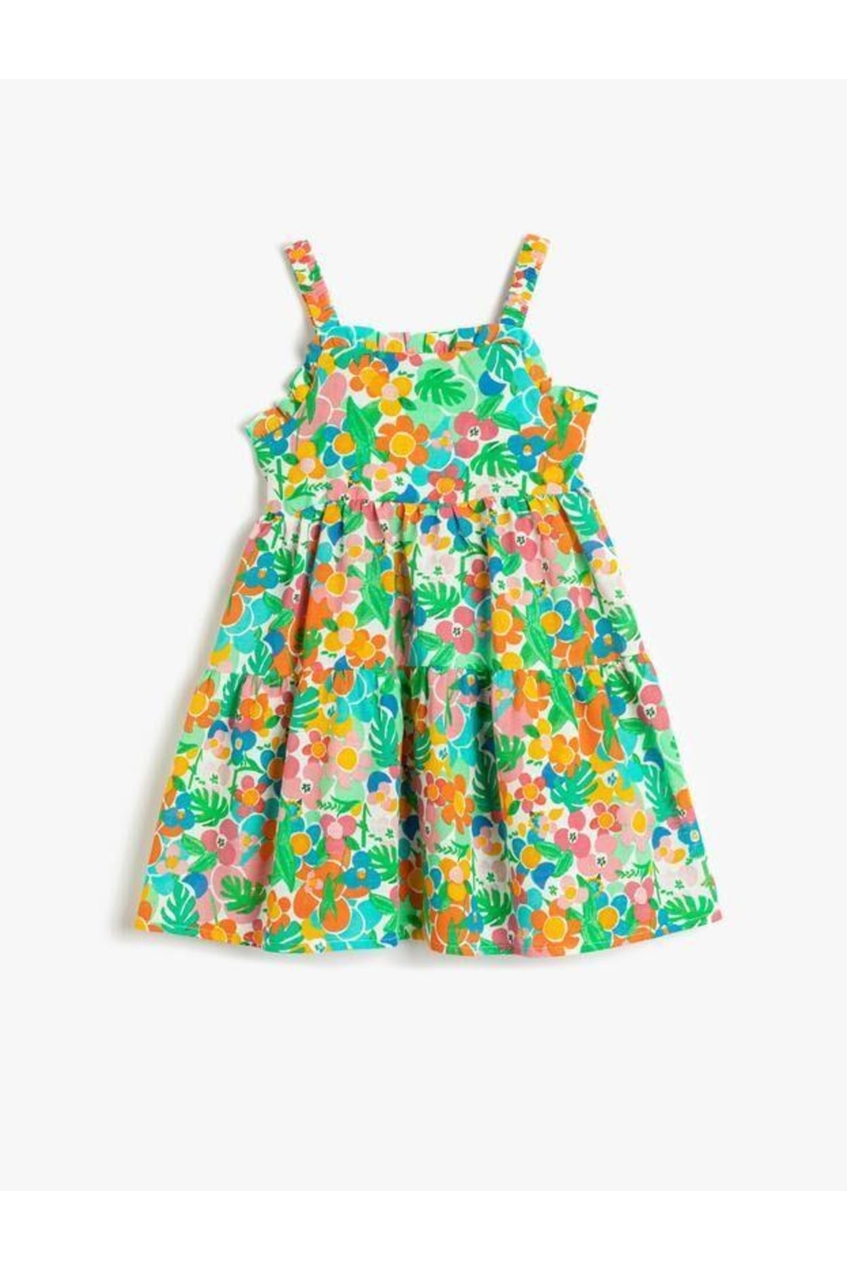 Levně Koton Baby Girl Dress Floral Frilled Strap With Window Detail on the Back