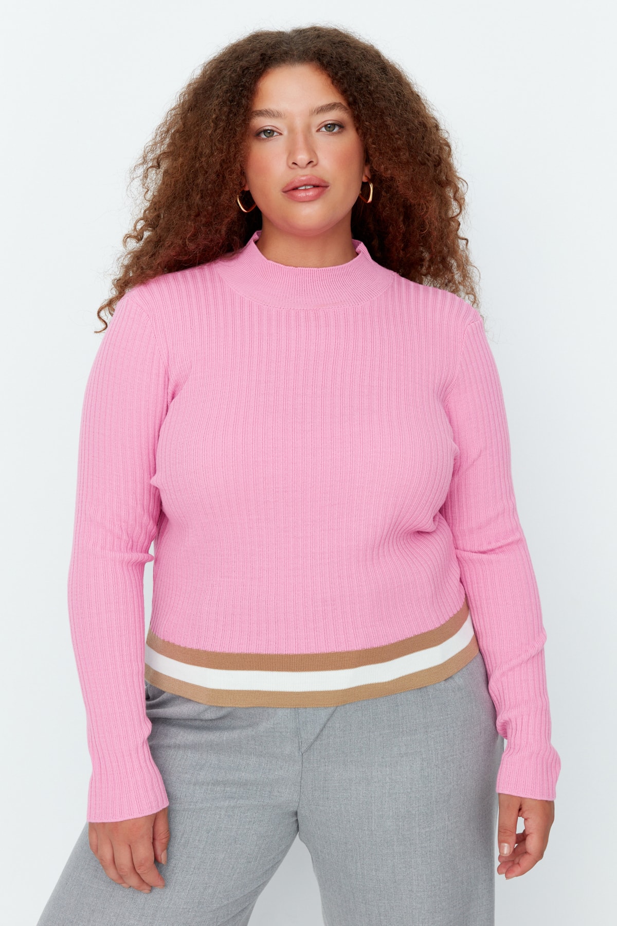 Trendyol Curve Plus Size Sweater - Pink - Fitted