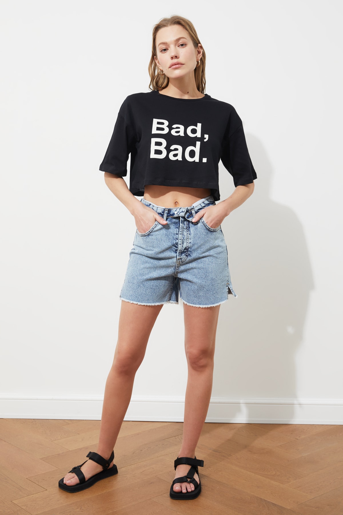 Trendyol Blue Waist Detailed Denim Shorts