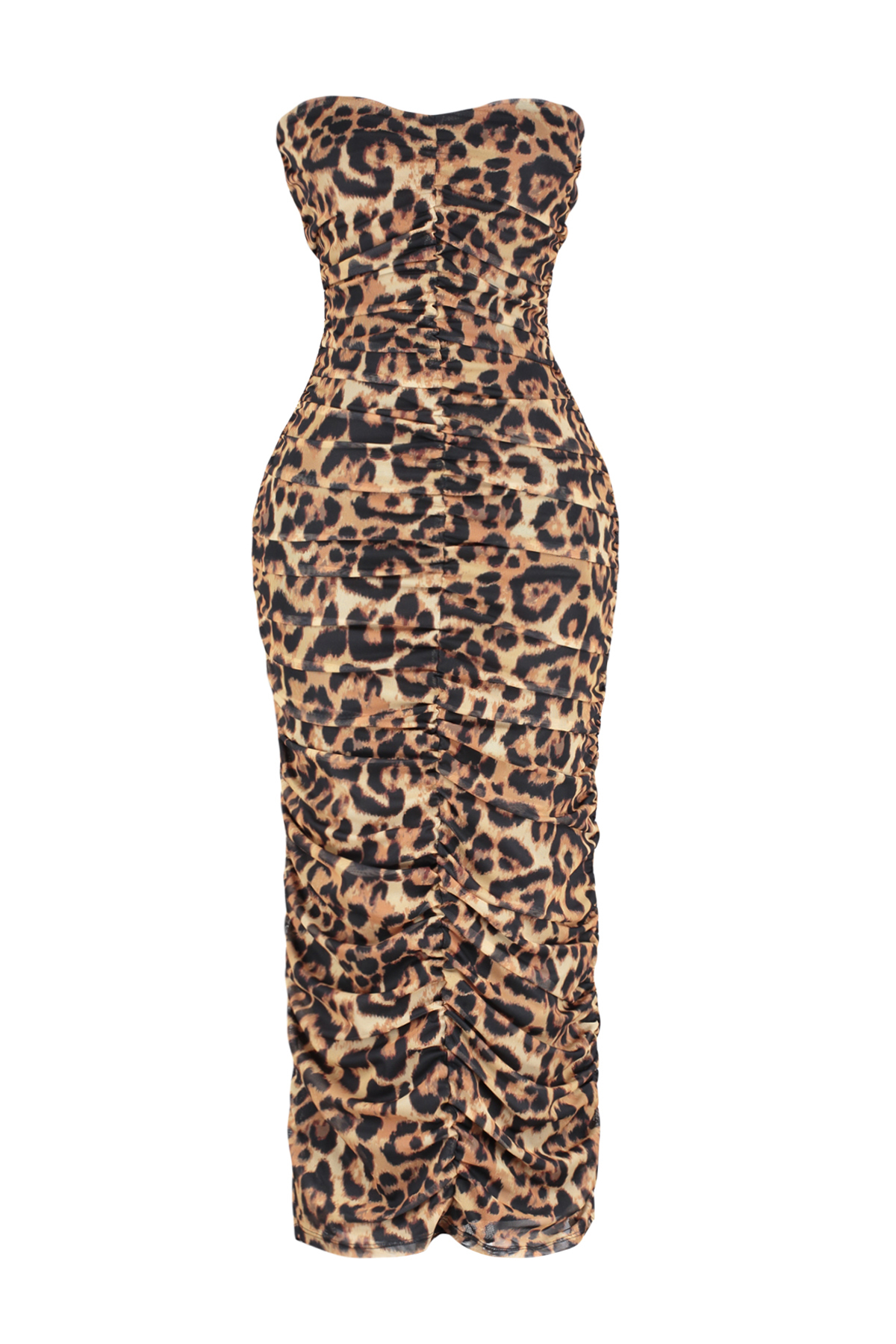 Trendyol Multicolored Fitted Leopard Patterned Draped Knitted Tulle Elegant Evening Dress