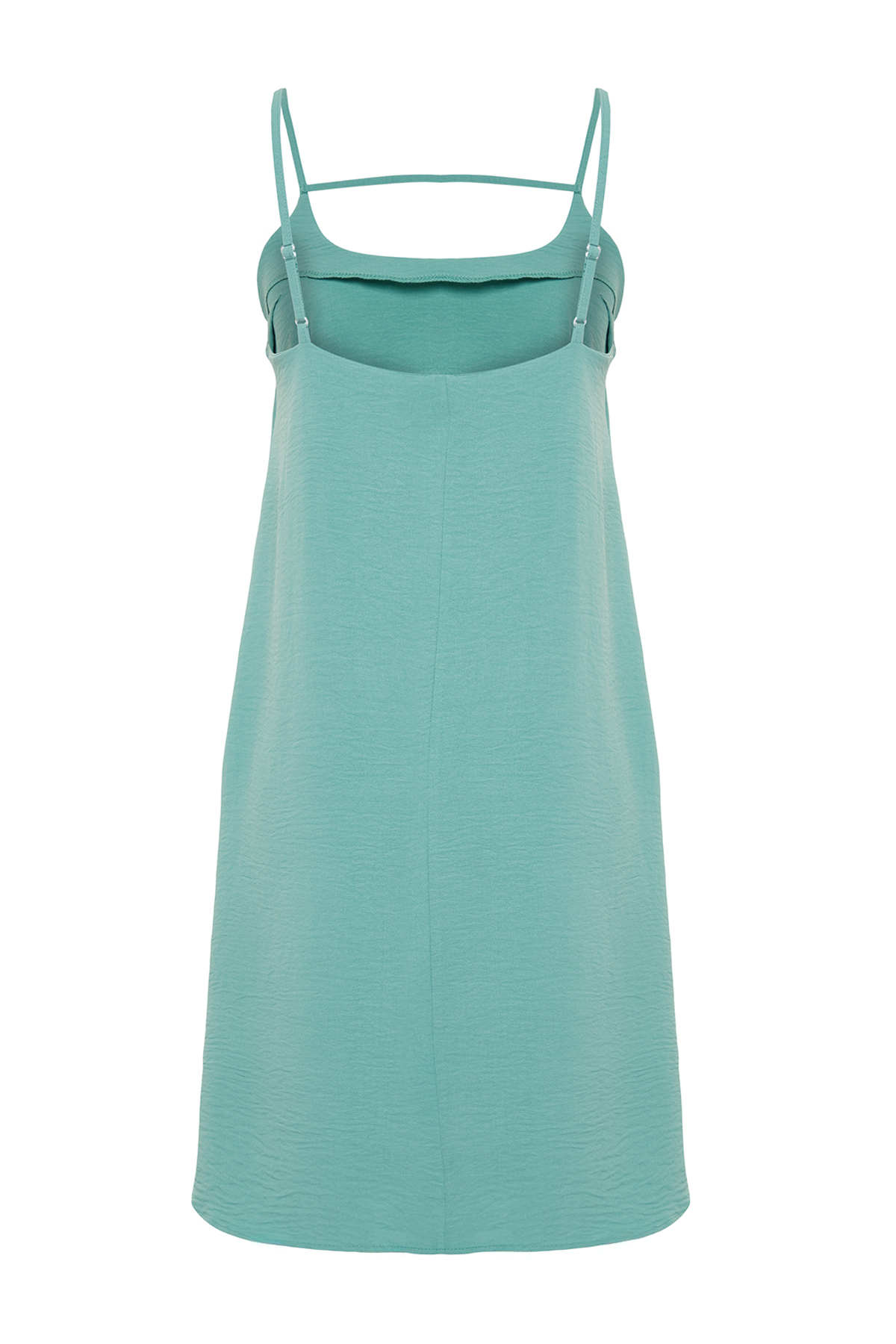 Trendyol Green Comfortable Cut Strappy Collar Detailed Mini Woven Dress