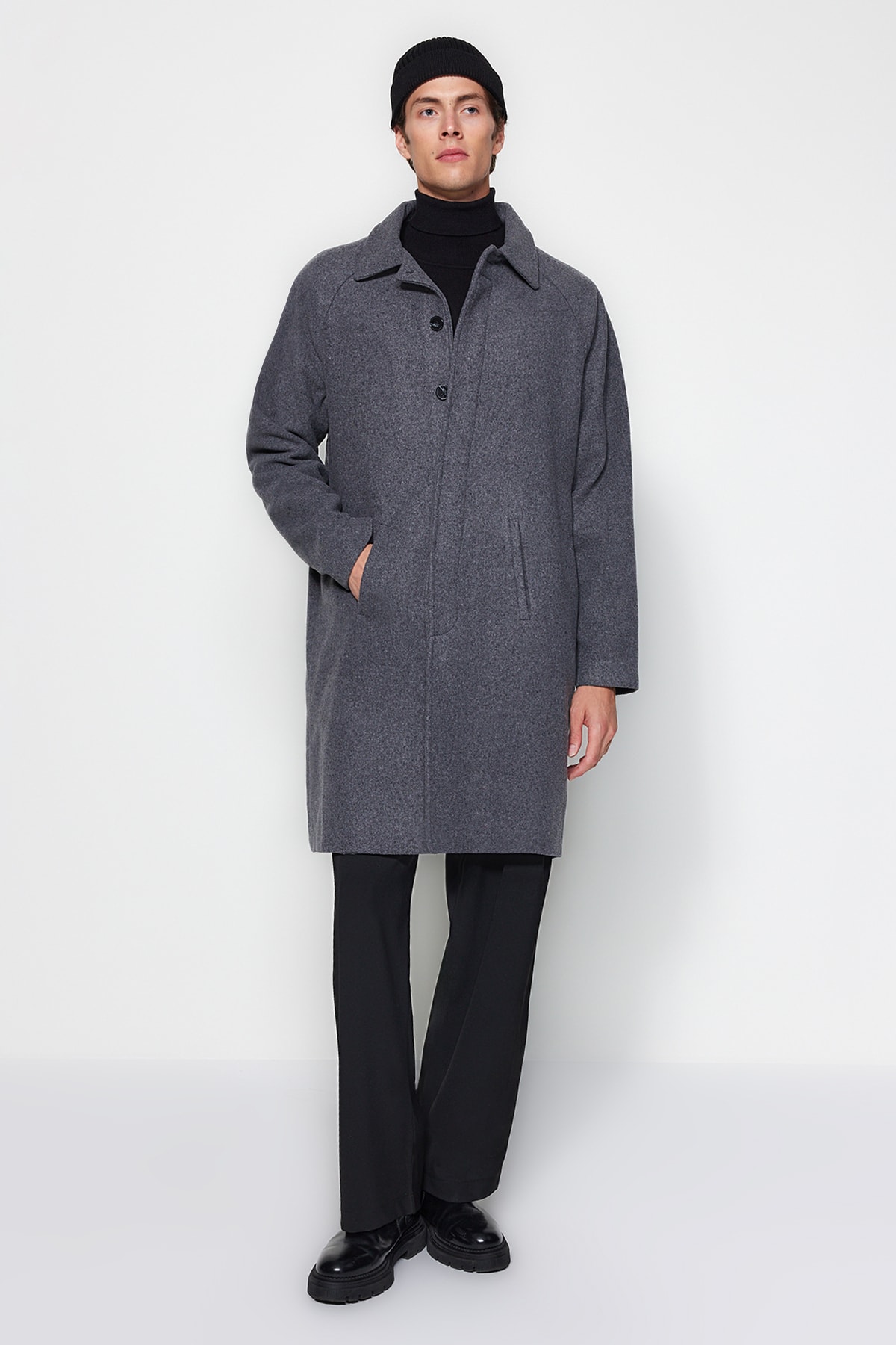 Trendyol antracit unisex regular fit haină ștampilată.