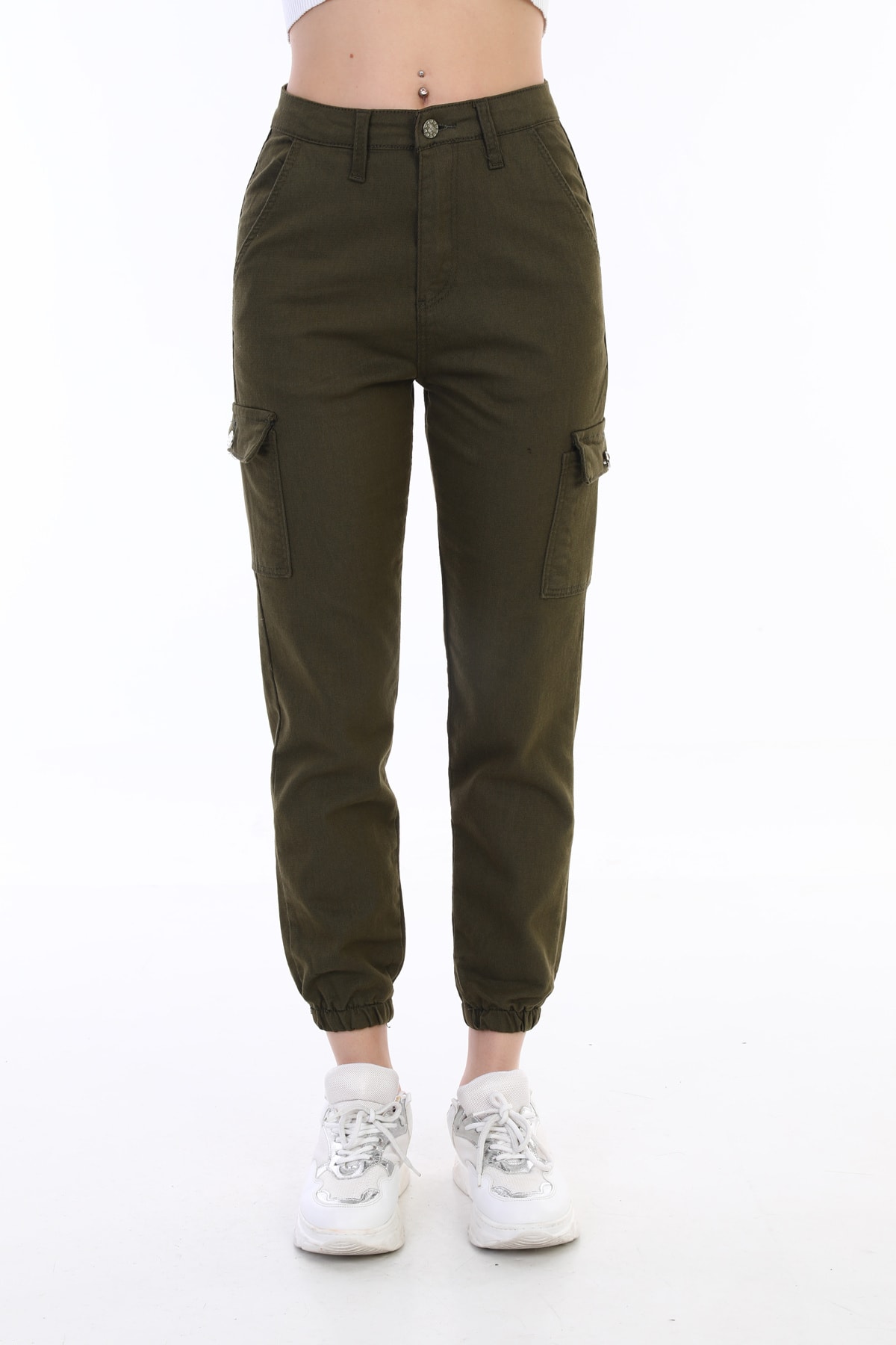 BİKELİFE Khaki Cargo Pocket Gabardine Fabric Trousers