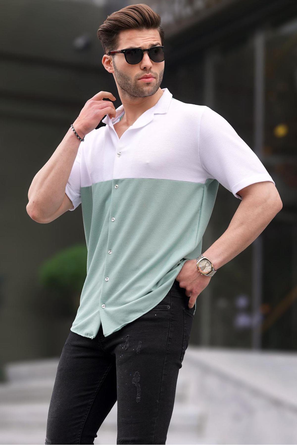 Levně Madmext Men's Aqua Green Short Sleeve Shirt 6707