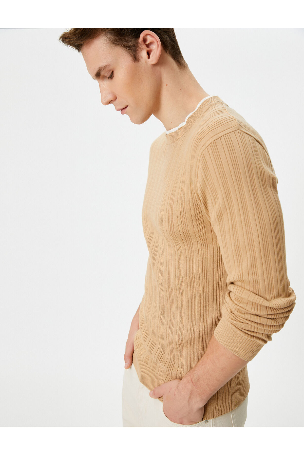Koton Slim Fit Sweater Knitwear Textured Collar Detailed Long Sleeve
