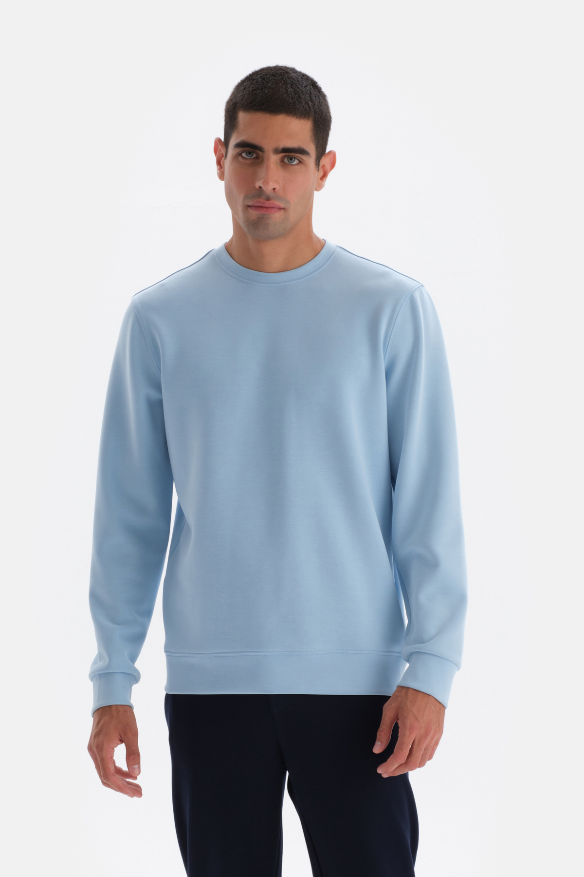 Levně Dagi Blue Crew Neck Long Sleeve Sweatshirt