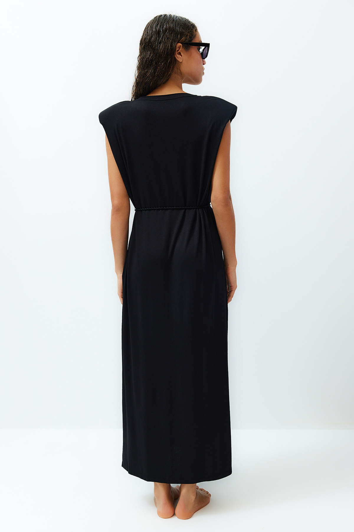 Trendyol Black Maxi Knitted Tie Beach Dress