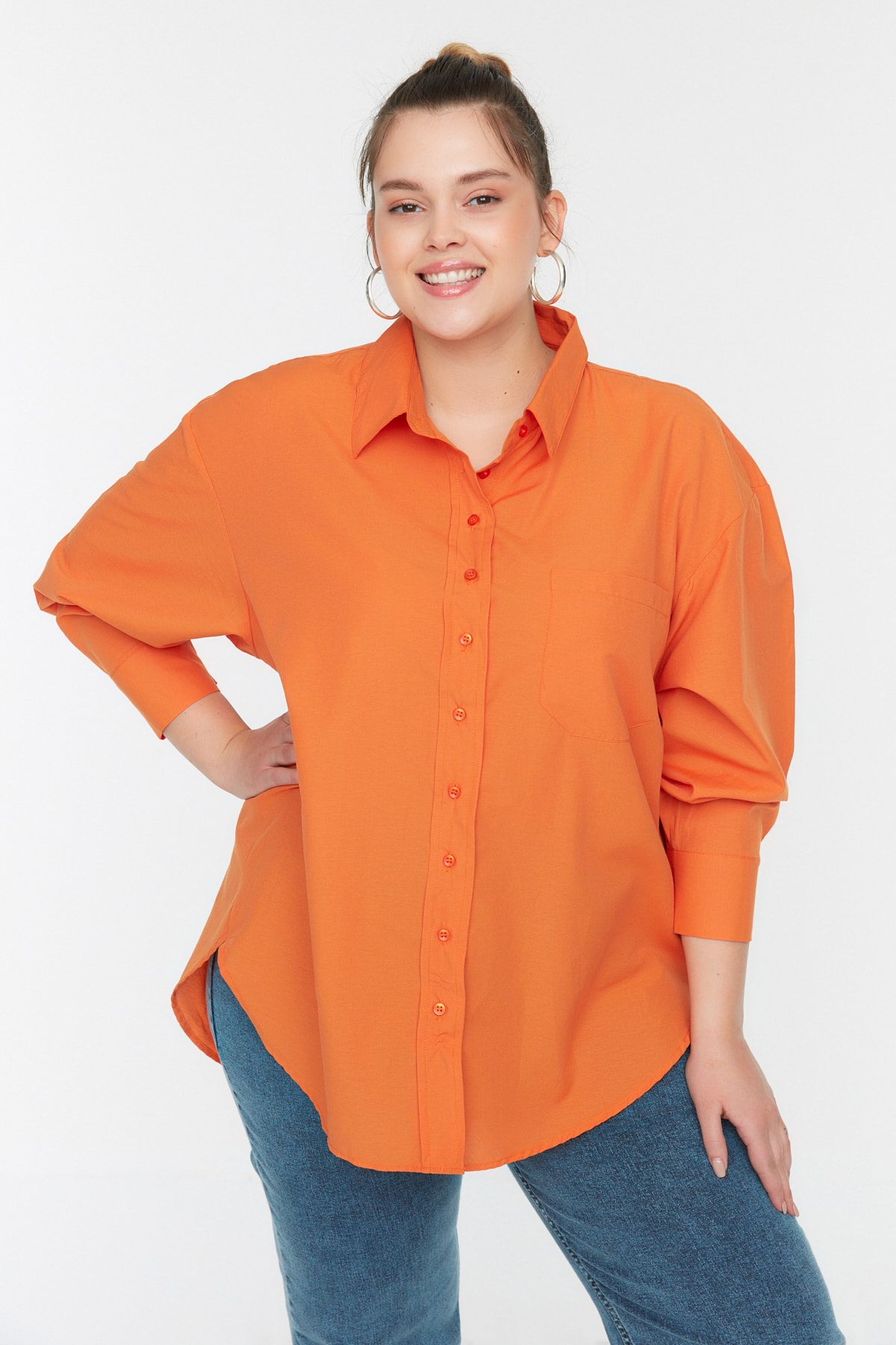 Levně Trendyol Curve Orange Woven Shirt